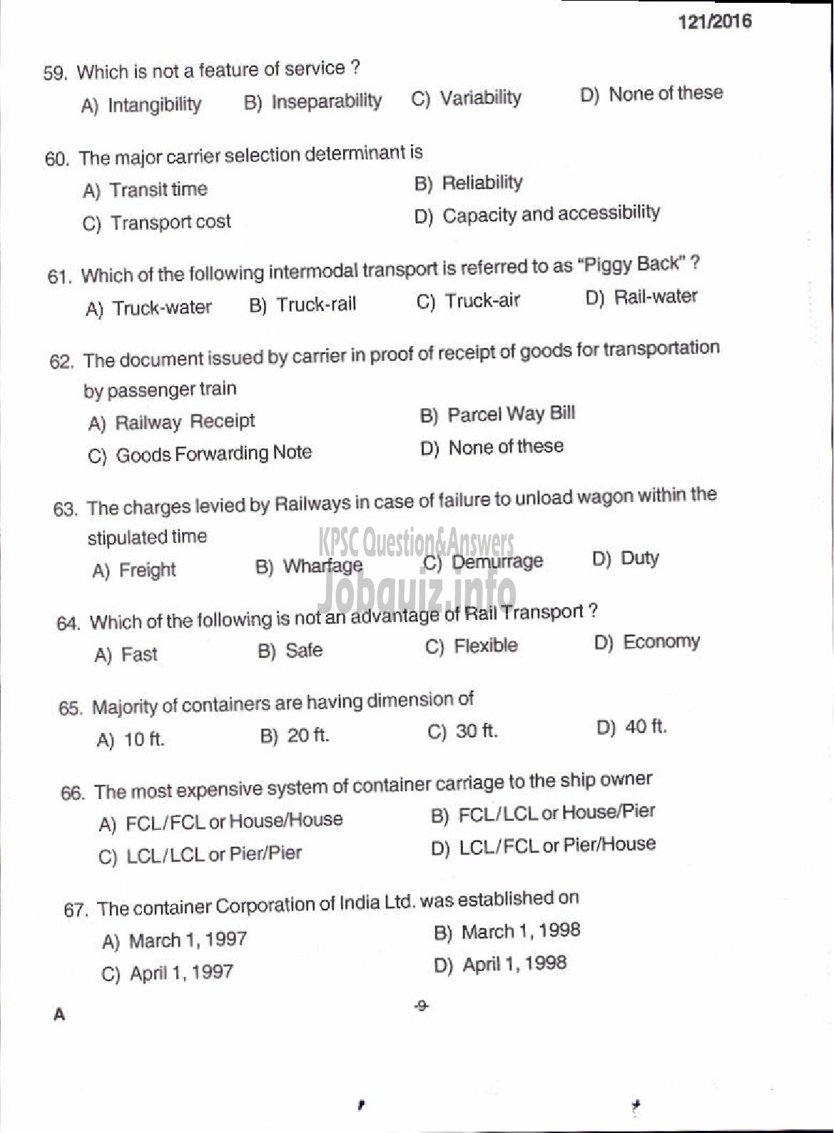 Kerala PSC Question Paper - GODOWN MANAGER KERALA STATE CO OPERATIVE CONSUMERS FEDERATION LTD-7