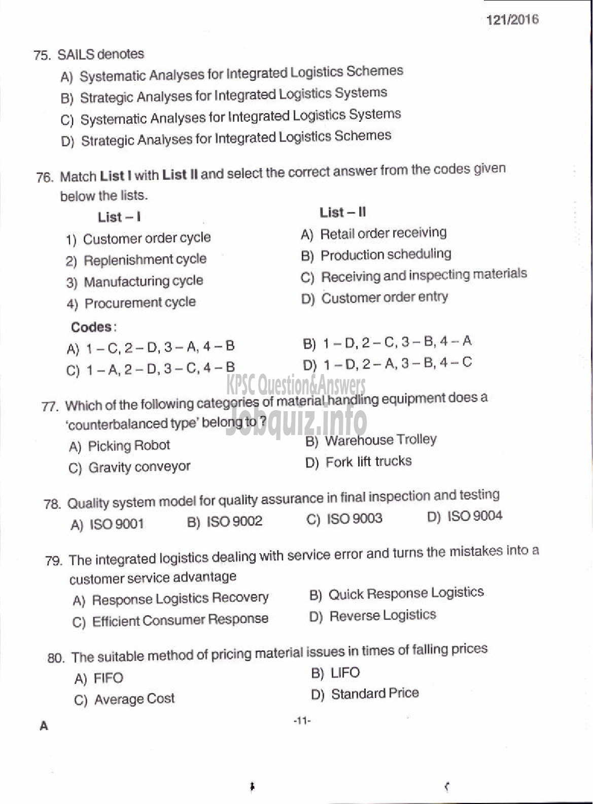 Kerala PSC Question Paper - GODOWN MANAGER KERALA STATE CO OPERATIVE CONSUMERS FEDERATION LTD-9