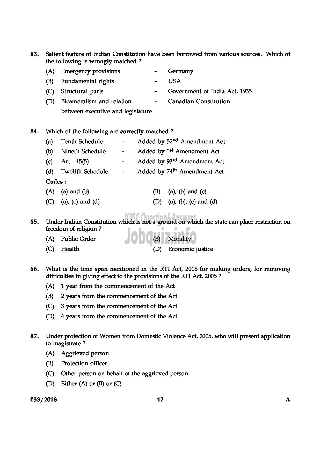 Kerala PSC Question Paper - HIGHER SECONDARY SCHOOL TEACHER CHEMISTRY HIGHER SECONDARY SCHOOL EDUCATION-12