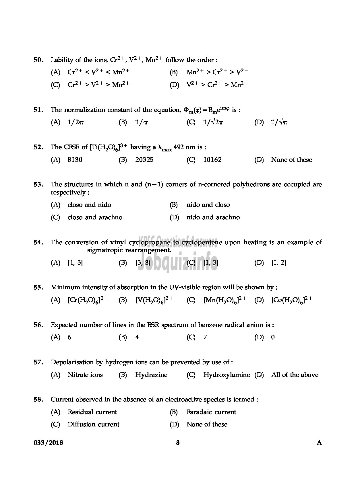 Kerala PSC Question Paper - HIGHER SECONDARY SCHOOL TEACHER CHEMISTRY HIGHER SECONDARY SCHOOL EDUCATION-8