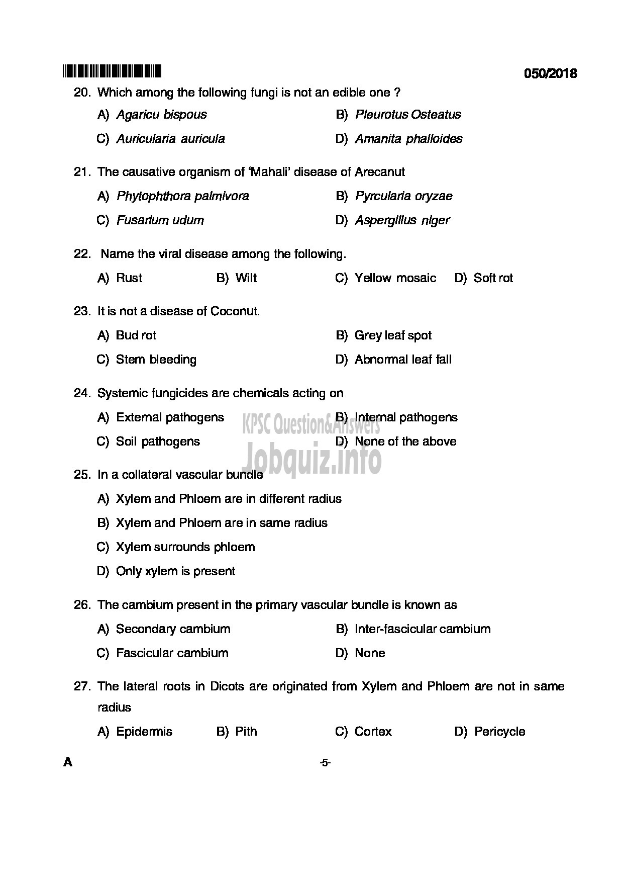 Kerala PSC Question Paper - HIGHER SECONDARY SCHOOL TEACHER JUNIOR BOTANY KERALA HIGHER SECONDARY SCHOOL EDUCATION-5