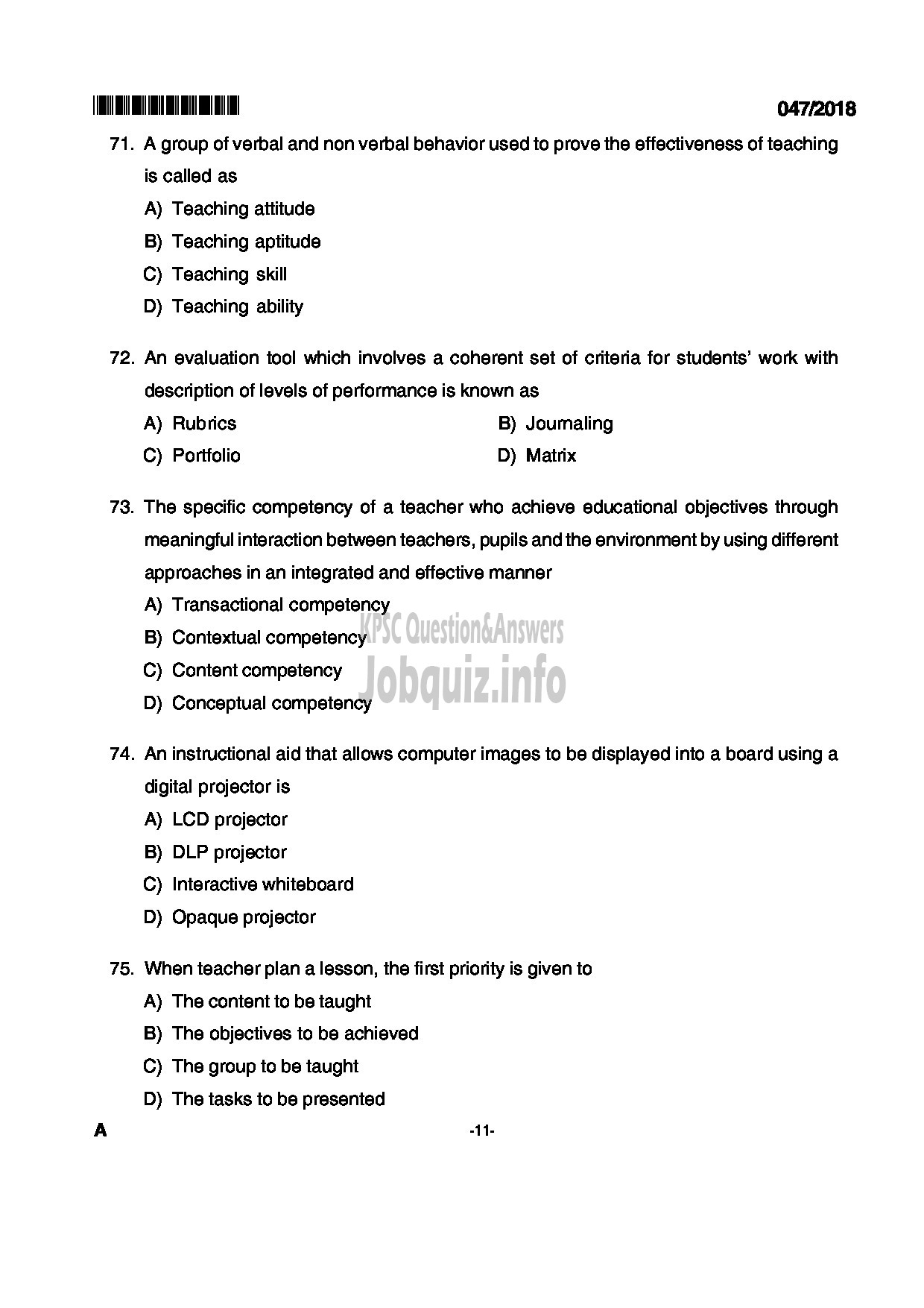 Kerala PSC Question Paper - HIGHER SECONDARY SCHOOL TEACHER JUNIOR COMMERCE KERALA HIGHER SECONDARY EDUCATION-11