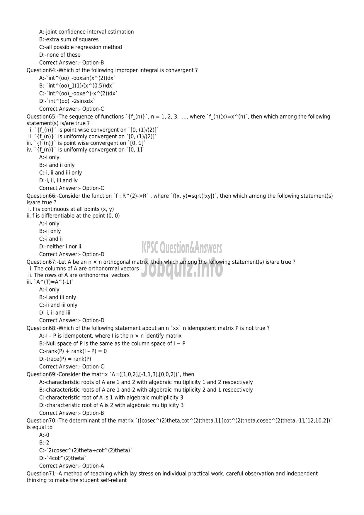 Kerala PSC Question Paper - HIGHER SECONDARY SCHOOL TEACHER (STATISTICSE)-9