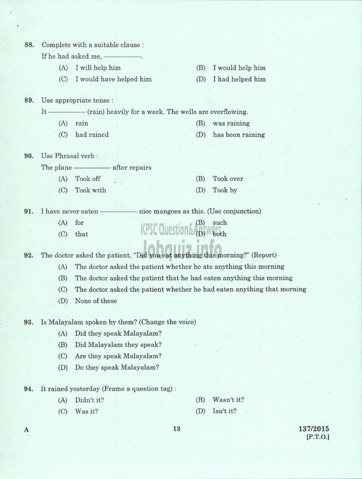 Kerala PSC Question Paper - HIGH SCHOOL ASSISTANT ENGLISH NCA DIRECT EDUCATION-11