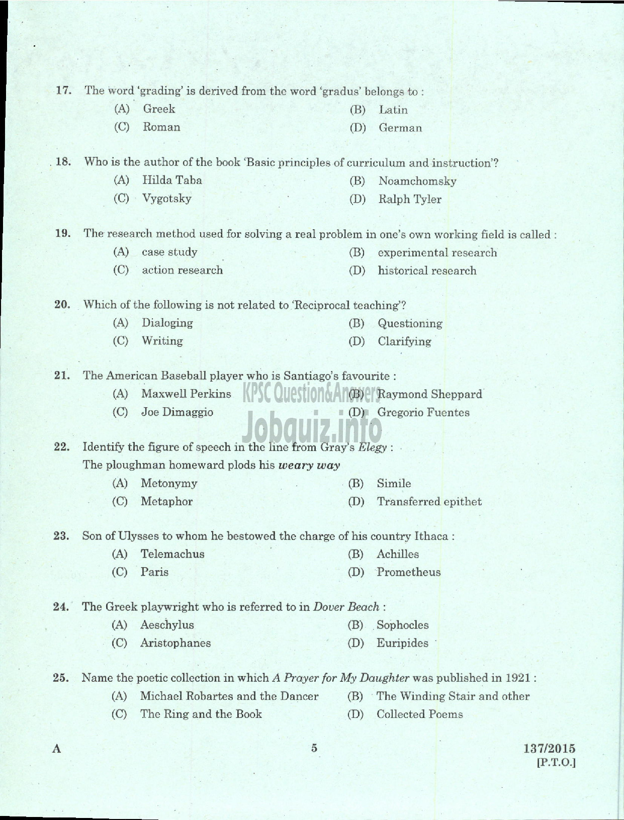 Kerala PSC Question Paper - HIGH SCHOOL ASSISTANT ENGLISH NCA DIRECT EDUCATION-3