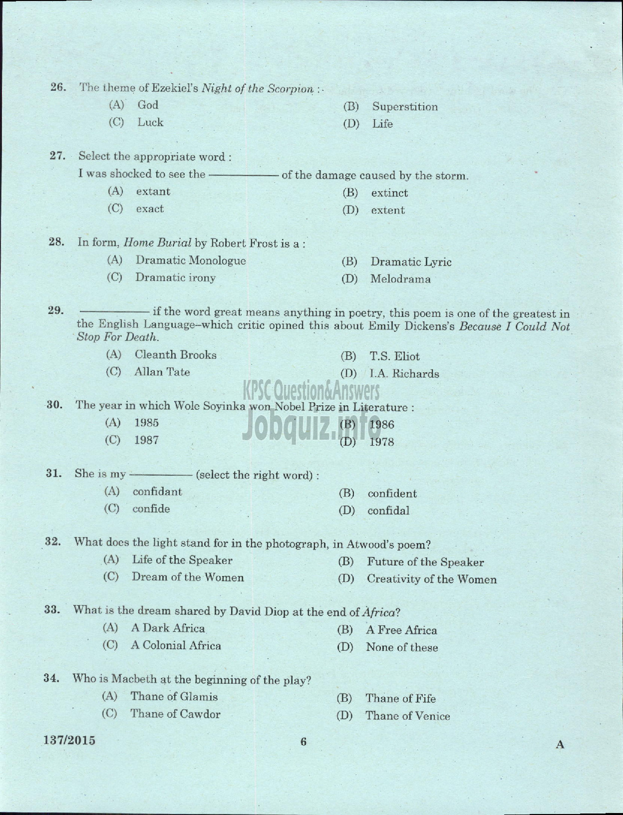 Kerala PSC Question Paper - HIGH SCHOOL ASSISTANT ENGLISH NCA DIRECT EDUCATION-4