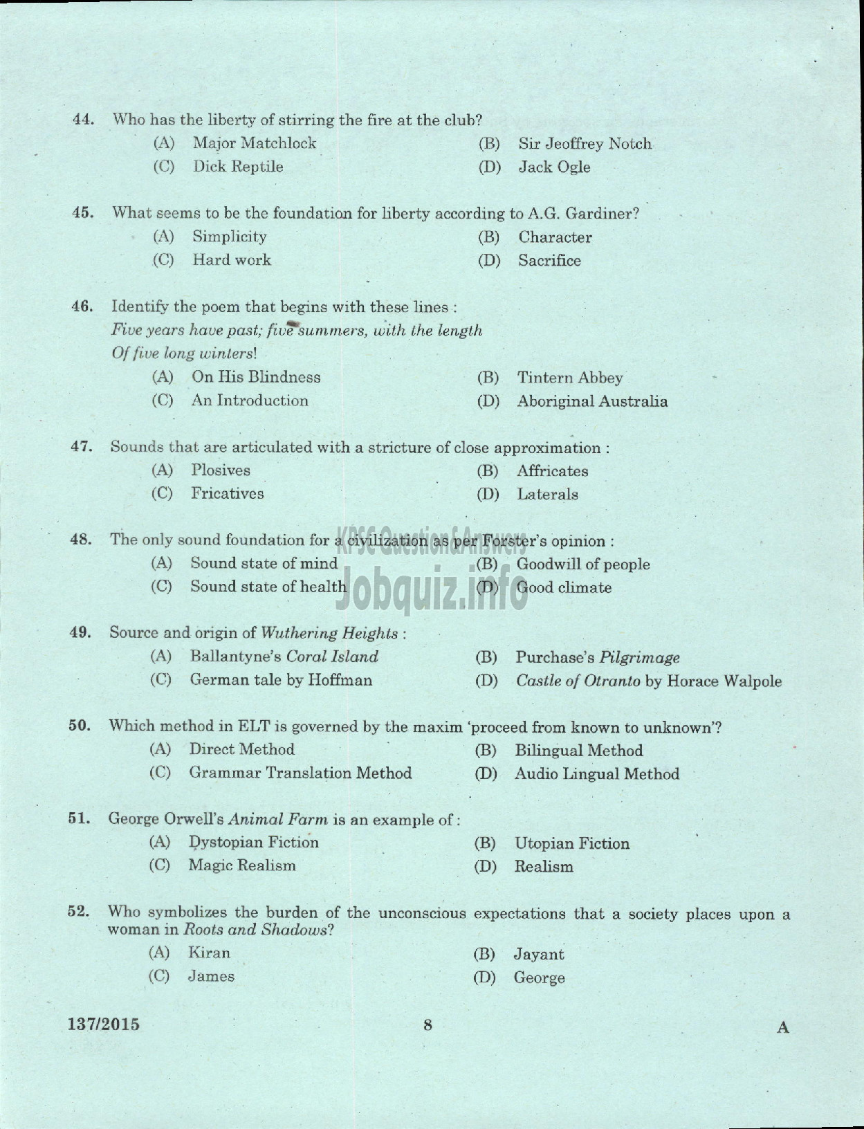 Kerala PSC Question Paper - HIGH SCHOOL ASSISTANT ENGLISH NCA DIRECT EDUCATION-6