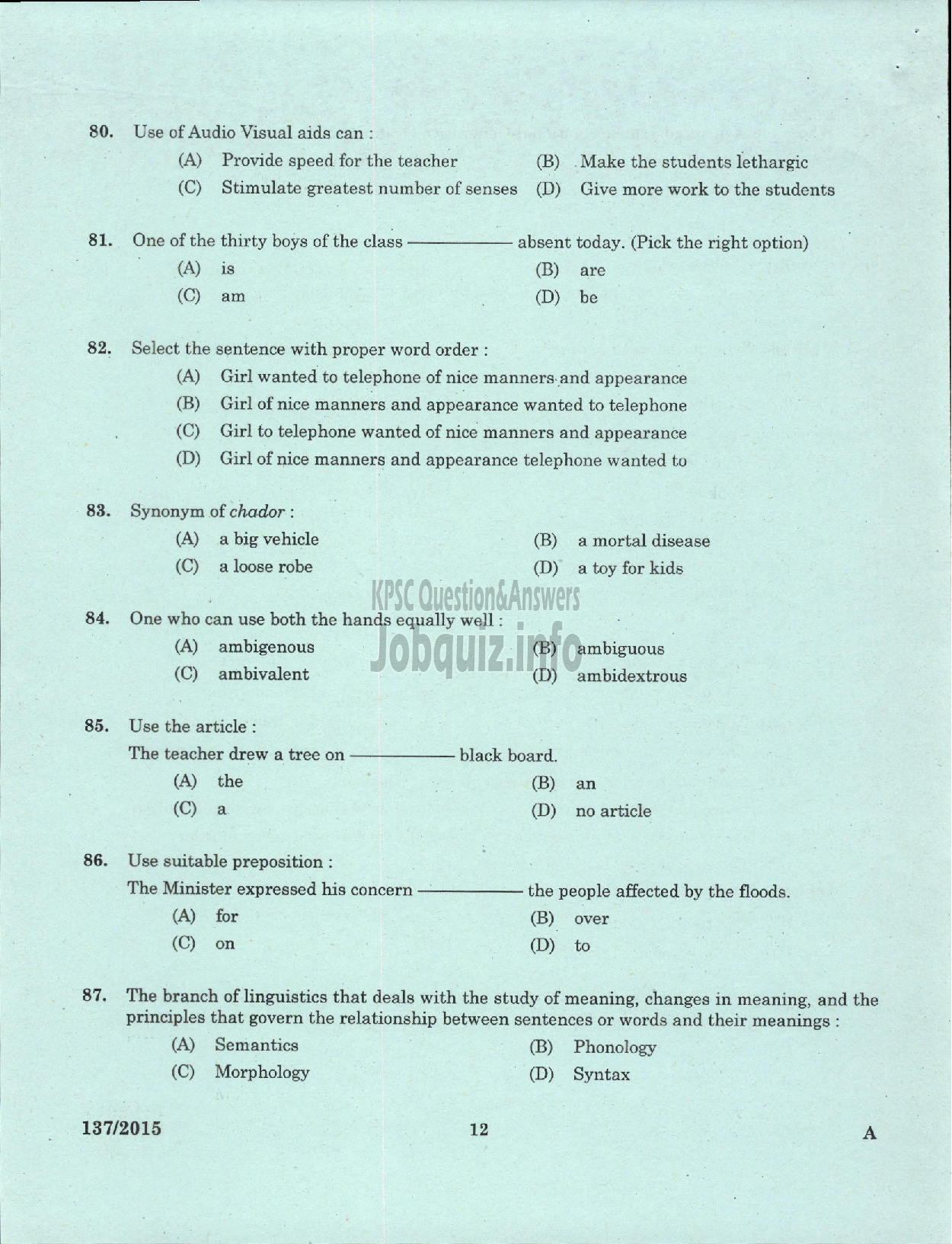 Kerala PSC Question Paper - HIGH SCHOOL ASSISTANT ENGLISH NCA DIRECT EDUCATION-10