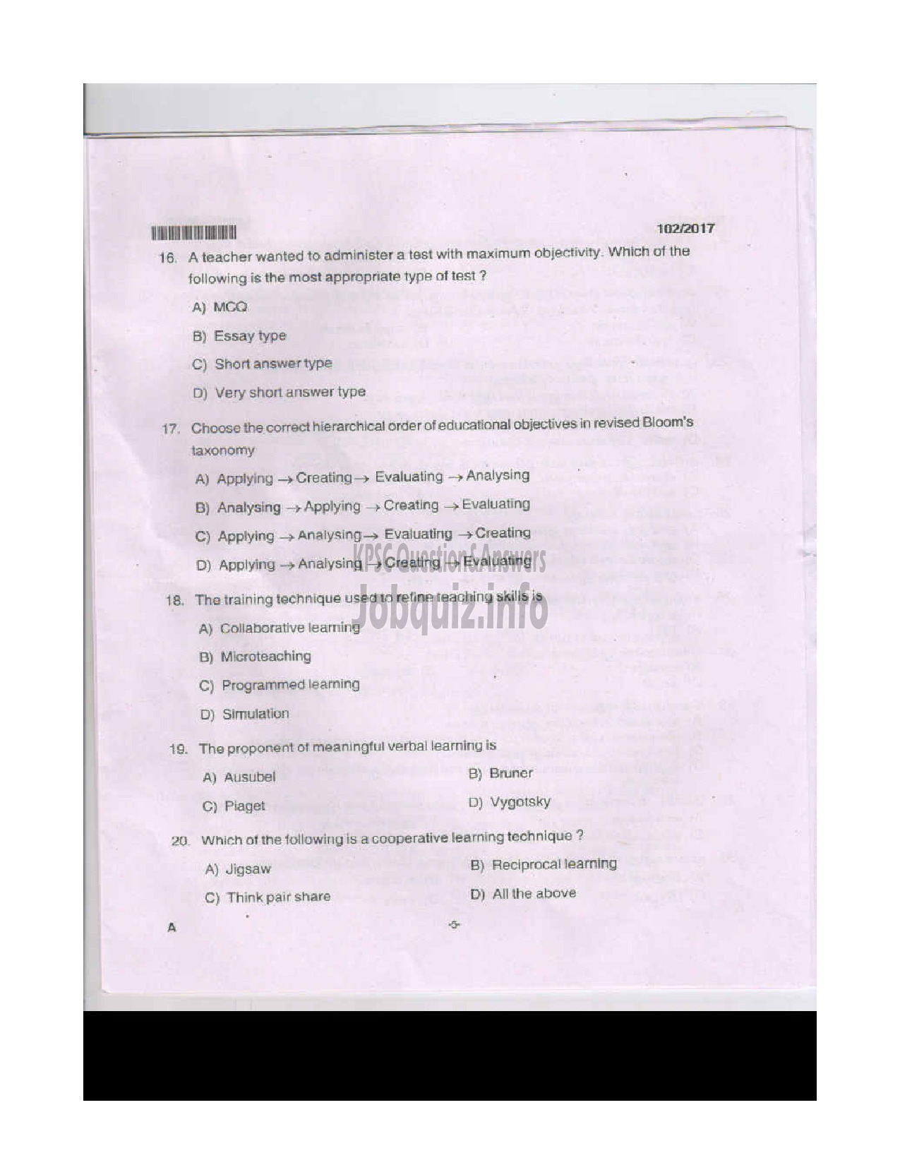 Kerala PSC Question Paper - HIGH SCHOOL ASSISTANT NATURAL SCIENCE TAMIL MEDIUM EDUCATION-4