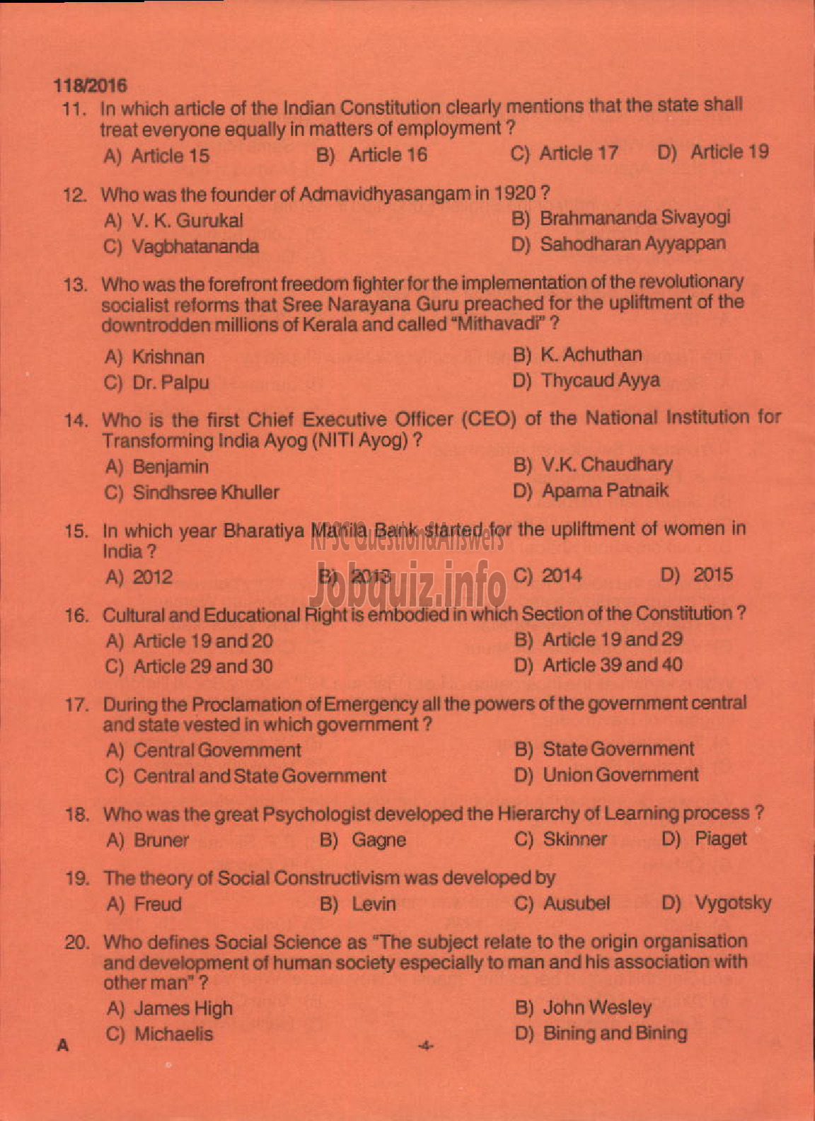 Kerala PSC Question Paper - HIGH SCHOOL ASSISTANT TAMIL/ PART TIME HIGH SCHOOL TAMIL EDUCATION-2