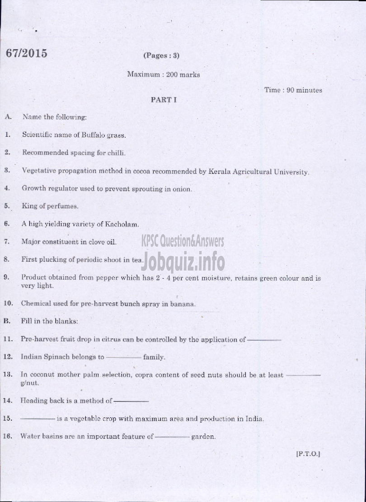 Kerala PSC Question Paper - HORTICULTURE-1