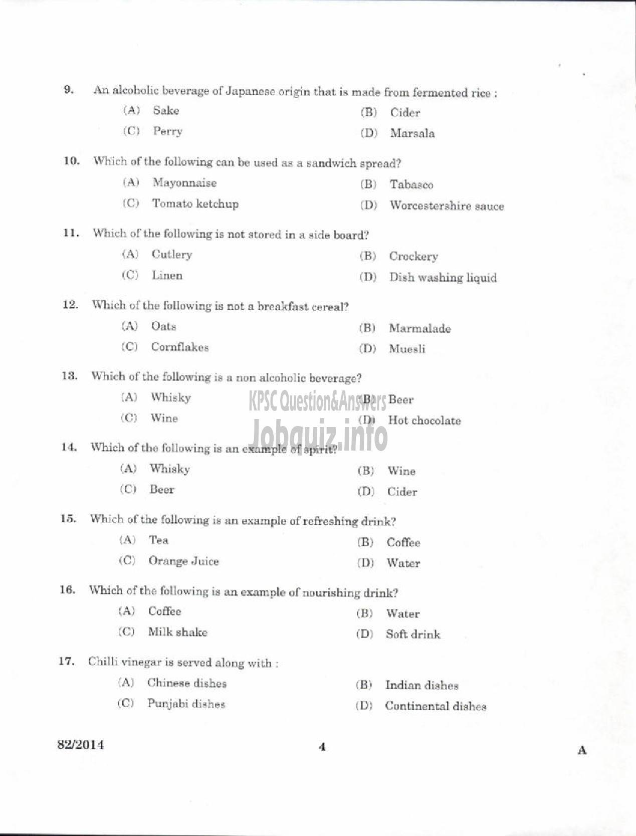 Kerala PSC Question Paper - HOSPITALITY ASSISTANT NCA EZHAVA/MUSLIM TOURISM DEPT PTA AND EKM-2