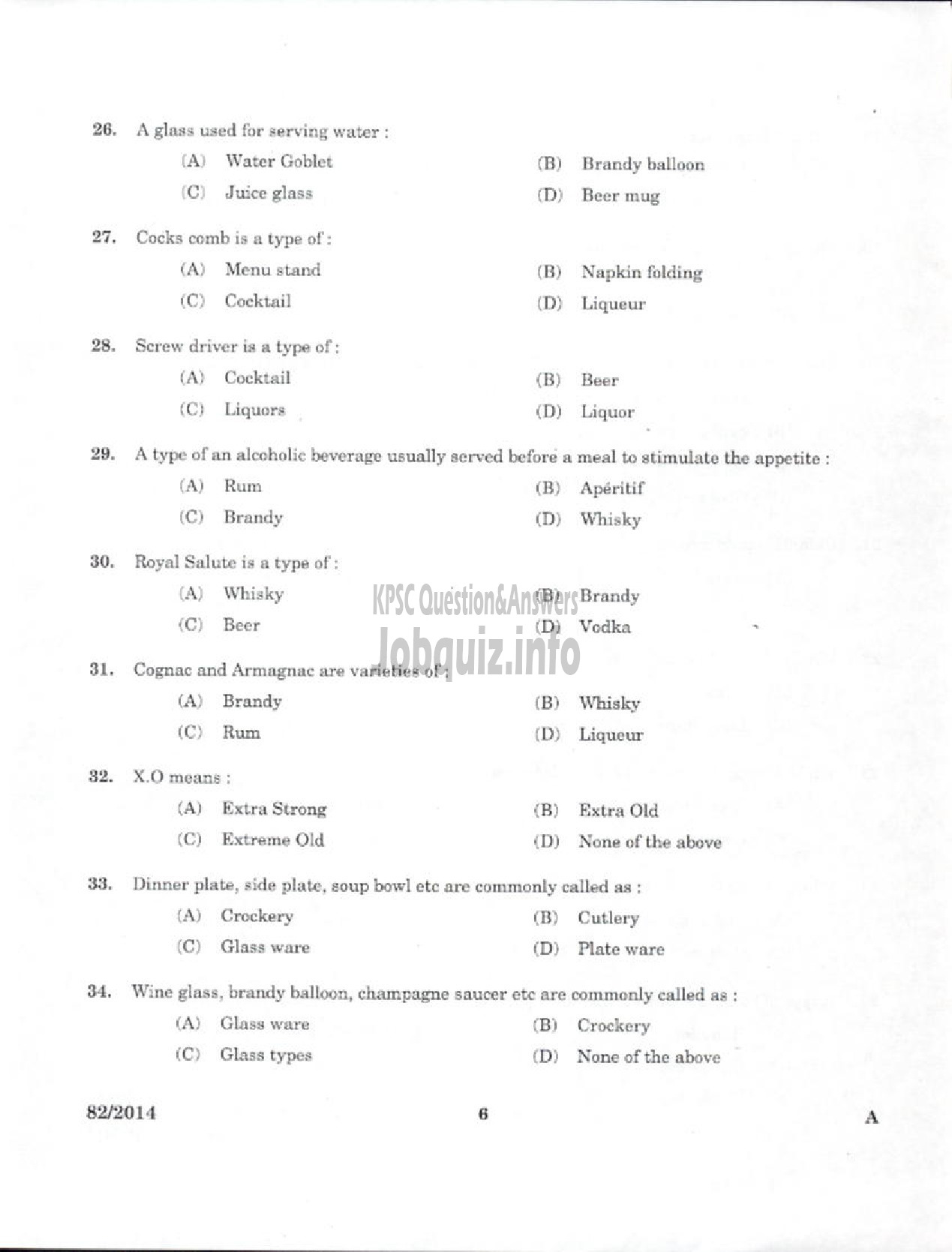 Kerala PSC Question Paper - HOSPITALITY ASSISTANT NCA EZHAVA/MUSLIM TOURISM DEPT PTA AND EKM-4