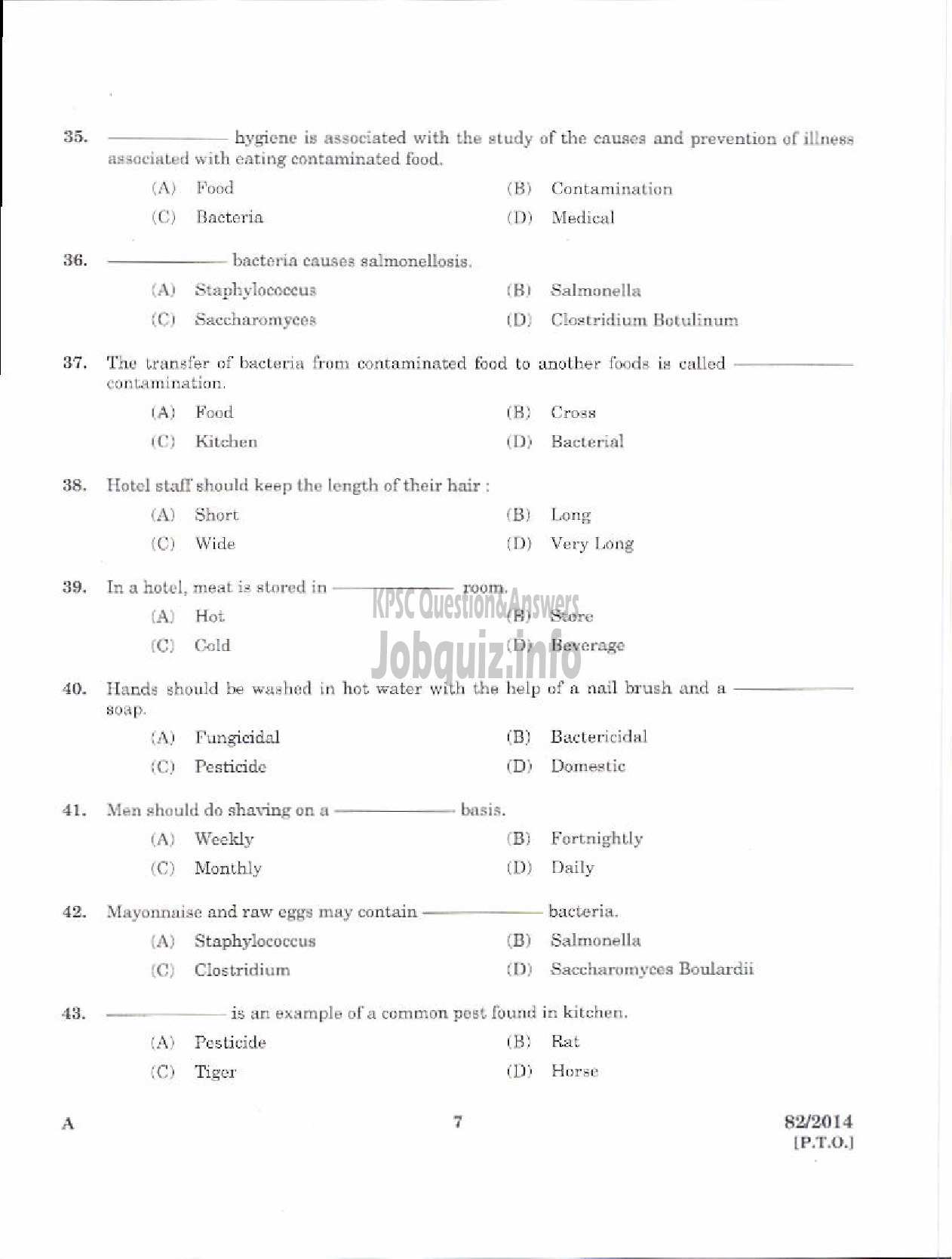 Kerala PSC Question Paper - HOSPITALITY ASSISTANT NCA EZHAVA/MUSLIM TOURISM DEPT PTA AND EKM-5
