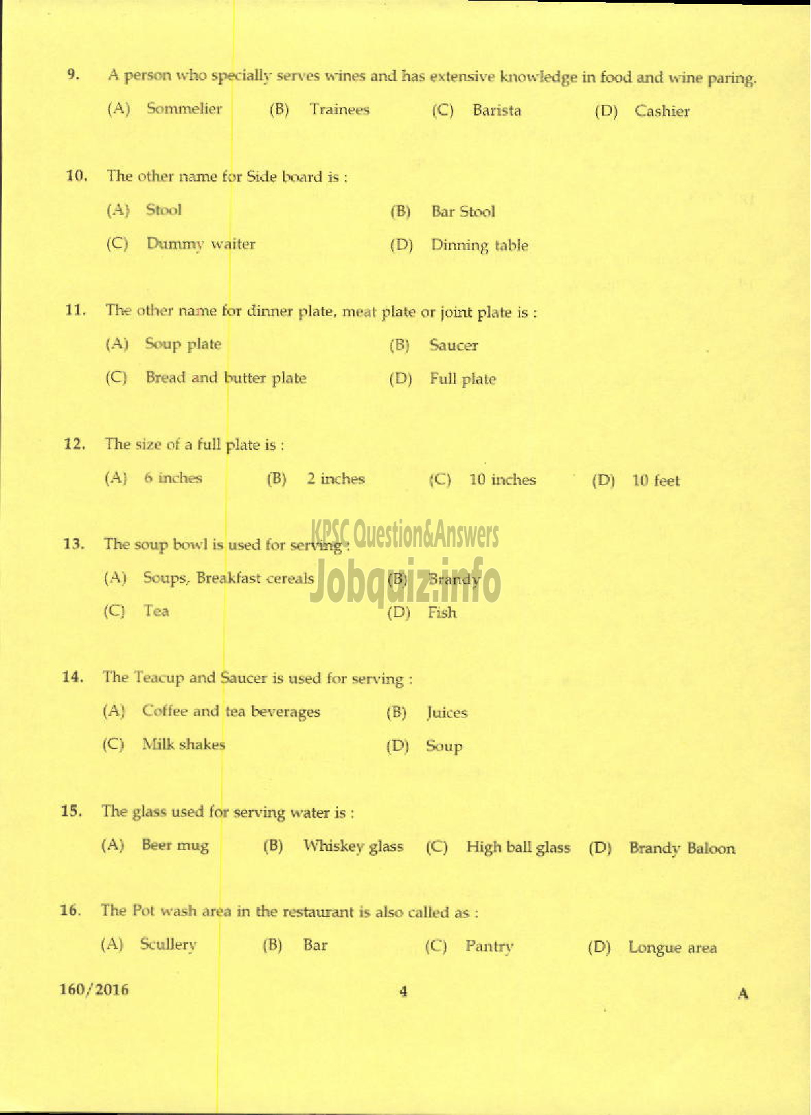 Kerala PSC Question Paper - HOSPITALITY ASSISTANT TOURISM-2