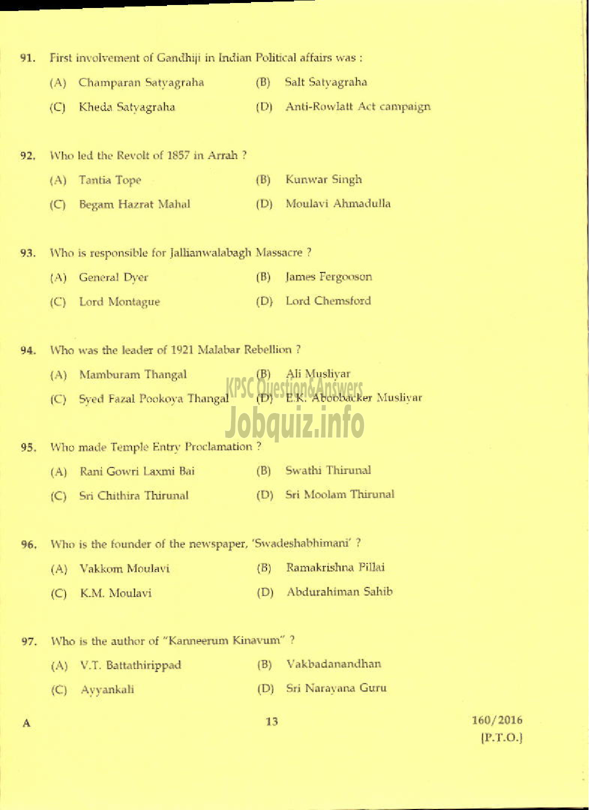 Kerala PSC Question Paper - HOSPITALITY ASSISTANT TOURISM-11