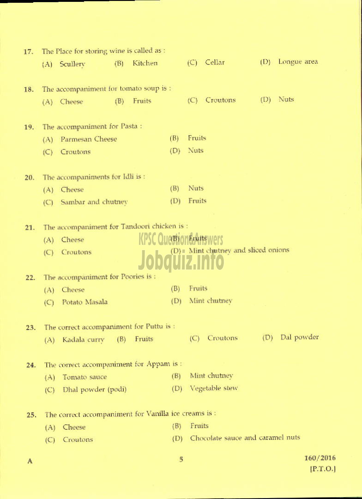 Kerala PSC Question Paper - HOSPITALITY ASSISTANT TOURISM-3