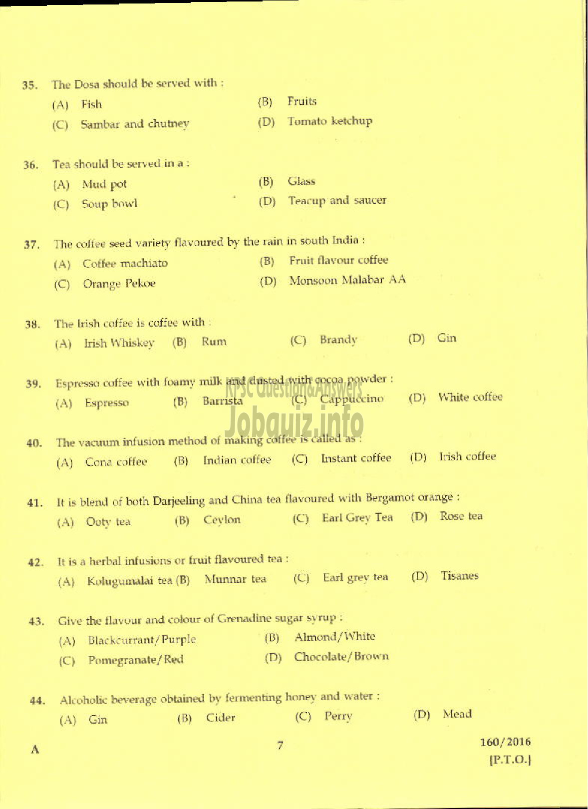 Kerala PSC Question Paper - HOSPITALITY ASSISTANT TOURISM-5