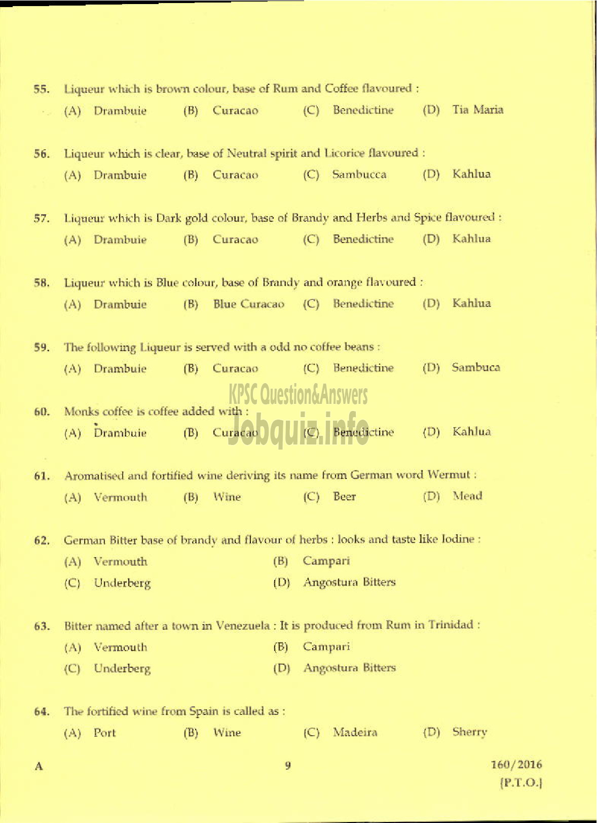 Kerala PSC Question Paper - HOSPITALITY ASSISTANT TOURISM-7