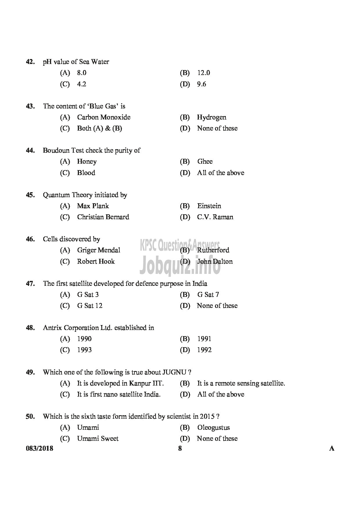 Kerala PSC Question Paper - HSA PHYSICAL SCIENCE MALAYALAM MEDIUM EDUCATION-8