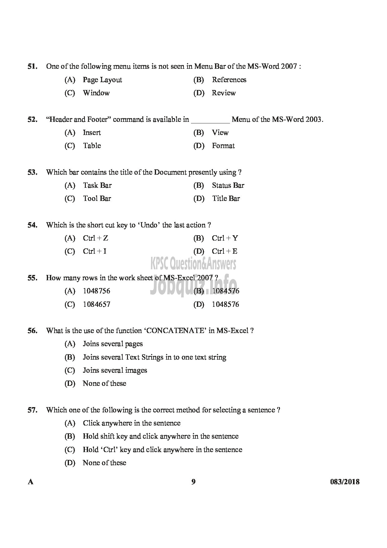 Kerala PSC Question Paper - HSA PHYSICAL SCIENCE MALAYALAM MEDIUM EDUCATION-9