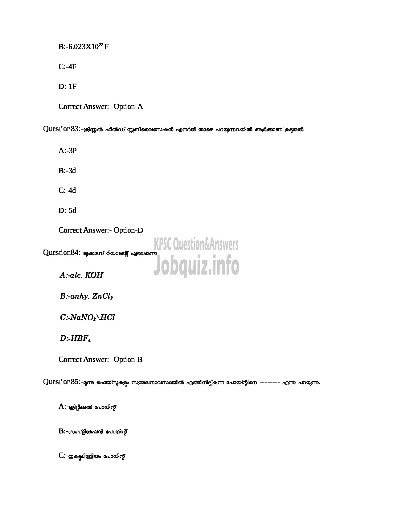 Kerala PSC Question Paper - HSA Physical Science (Malayalam Medium) NCA Education Department-27