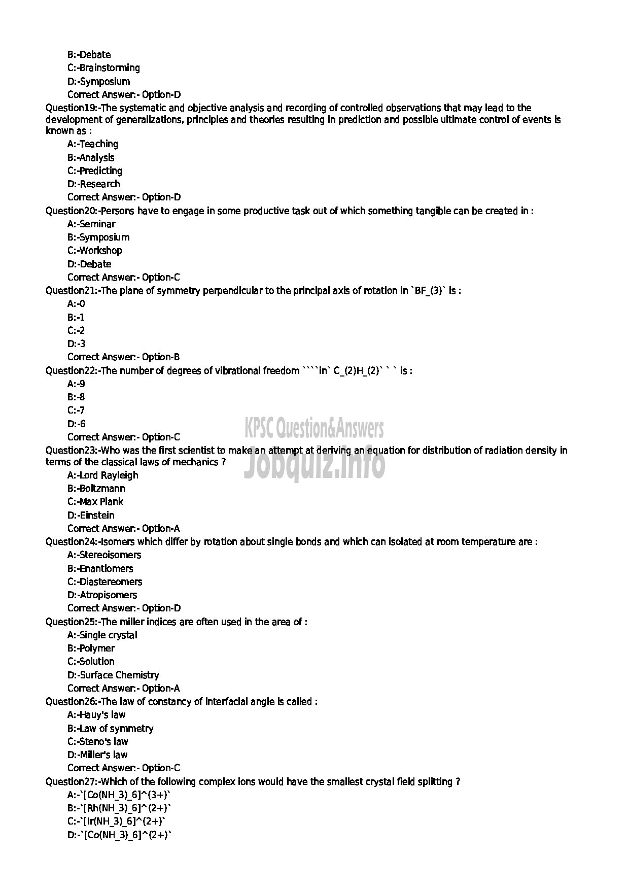 Kerala PSC Question Paper - HSST CHEMISTRY JR SR FOR SC / ST ONLY KHSE-3