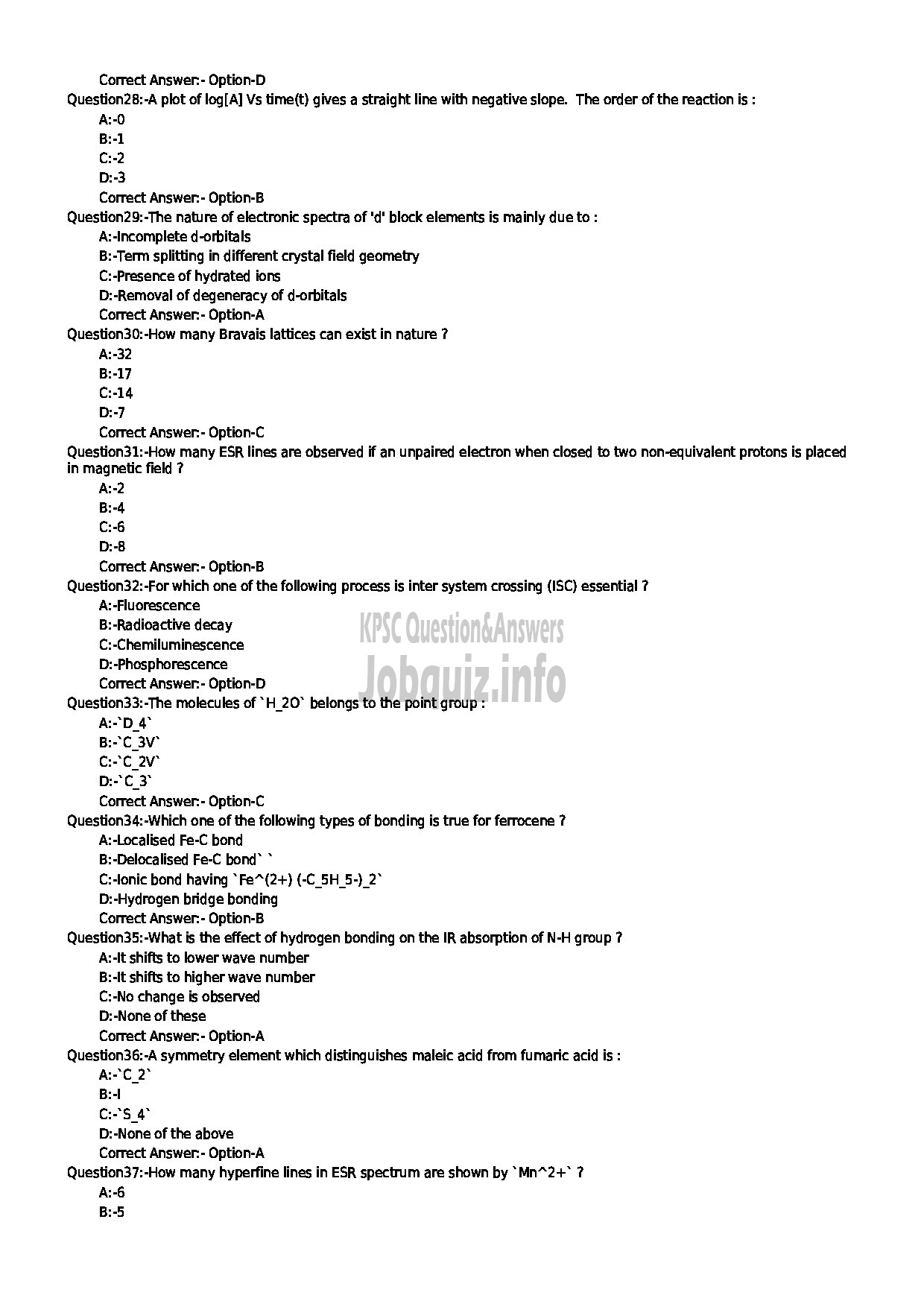 Kerala PSC Question Paper - HSST CHEMISTRY JR SR FOR SC / ST ONLY KHSE-4