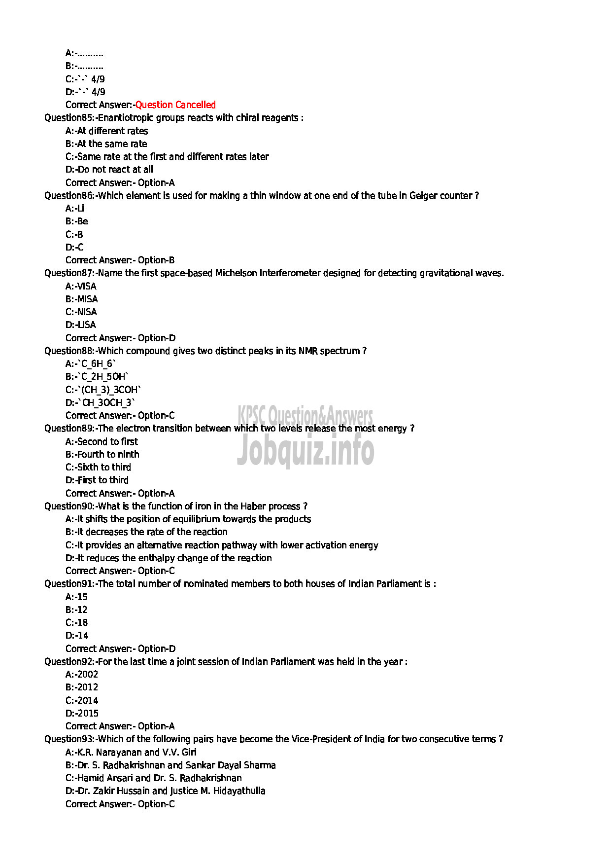 Kerala PSC Question Paper - HSST CHEMISTRY JR SR FOR SC / ST ONLY KHSE-10