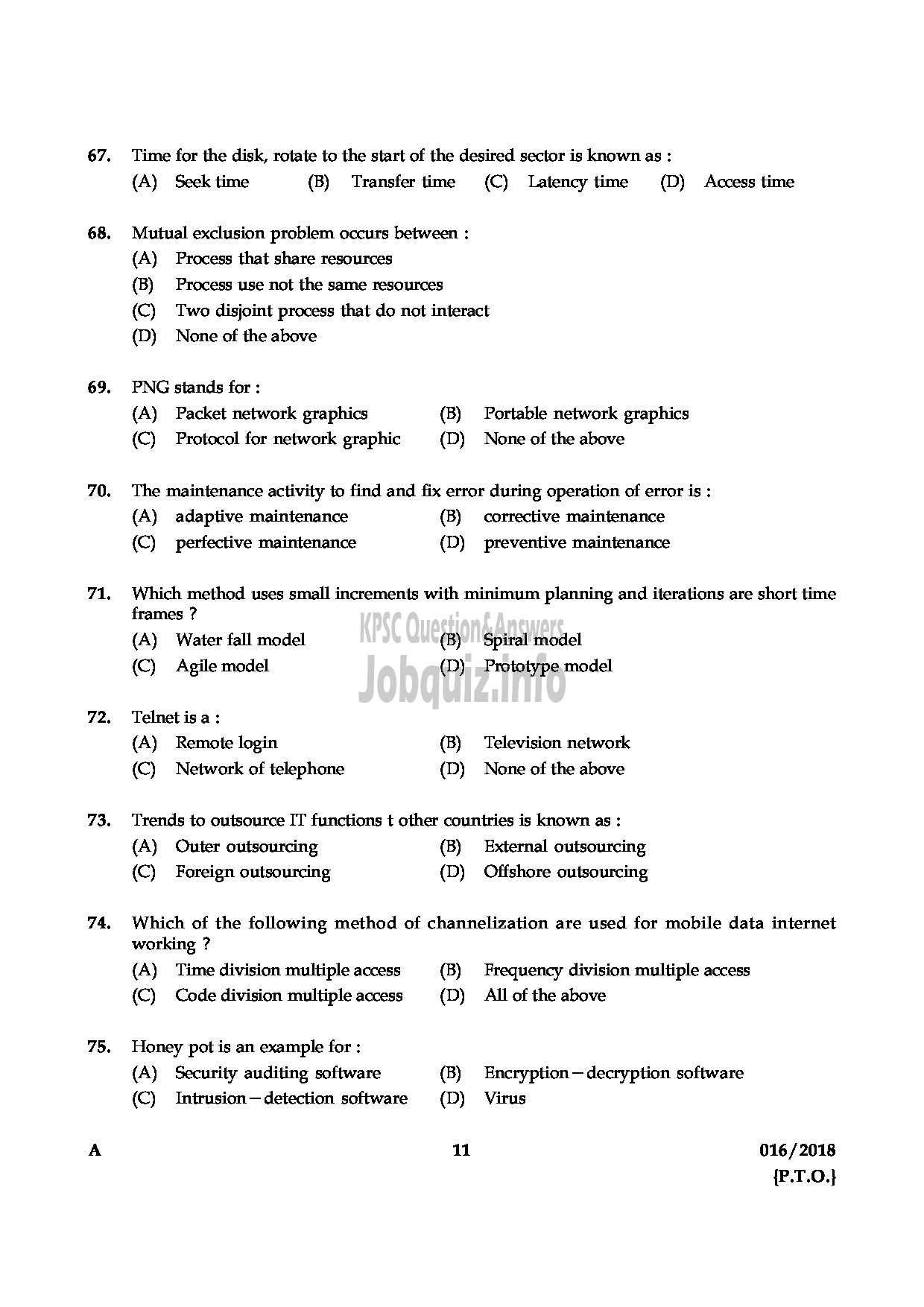 Kerala PSC Question Paper - HSST COMPUTER SCIENCE KHSE-11