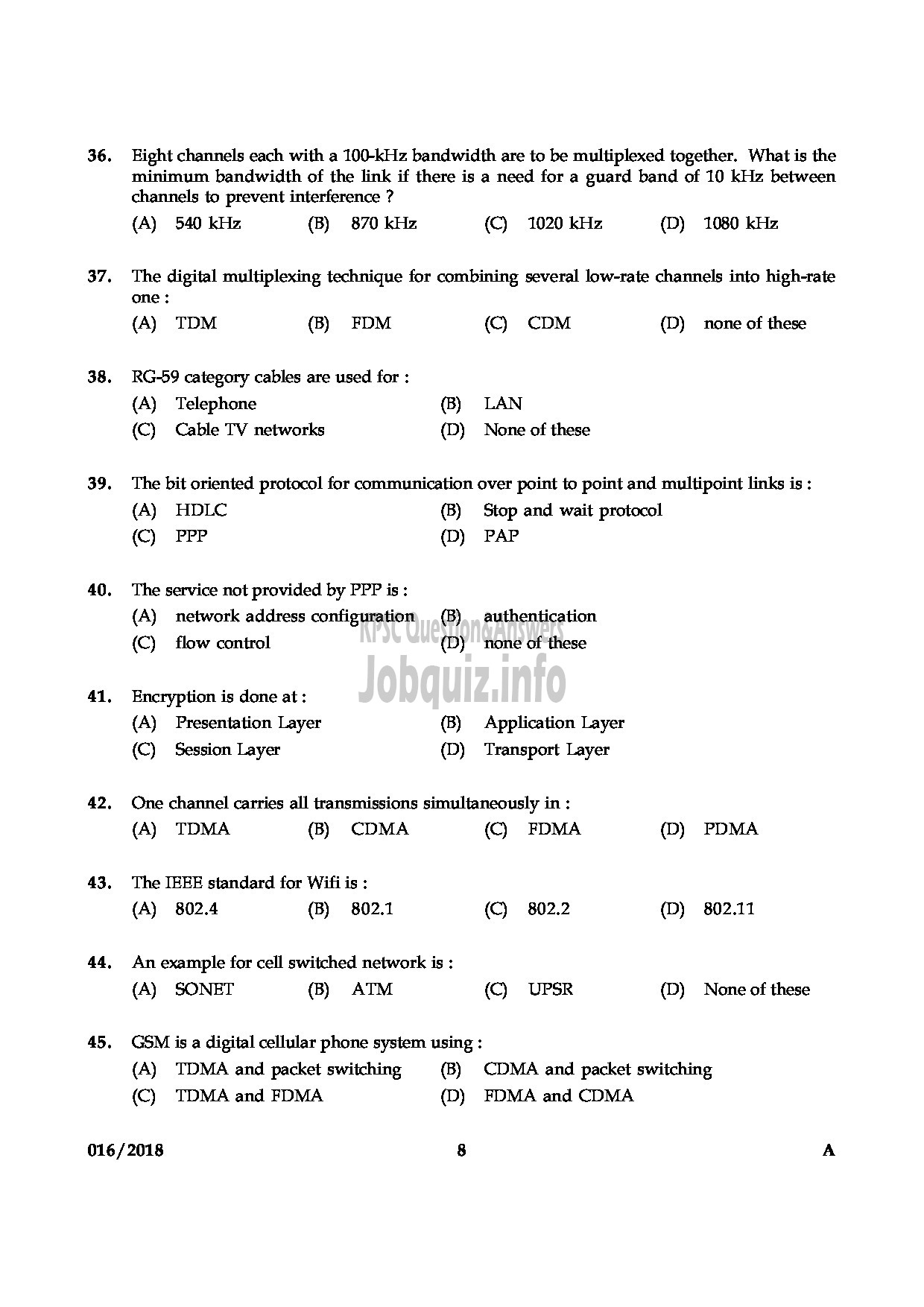 Kerala PSC Question Paper - HSST COMPUTER SCIENCE KHSE-8