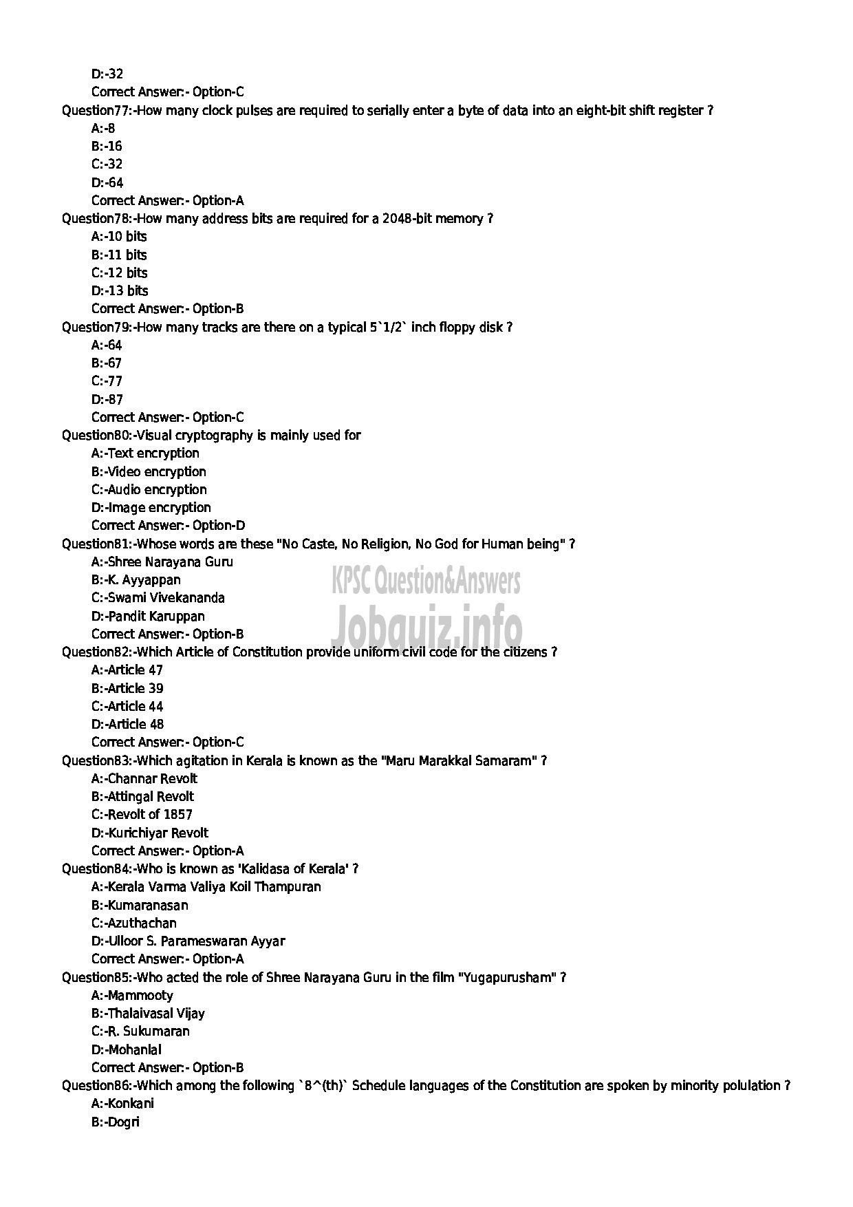 Kerala PSC Question Paper - HSST COMPUTER SCIENCE SR FOR SC/ST HIGHER SECONDARY EDUCATION-9