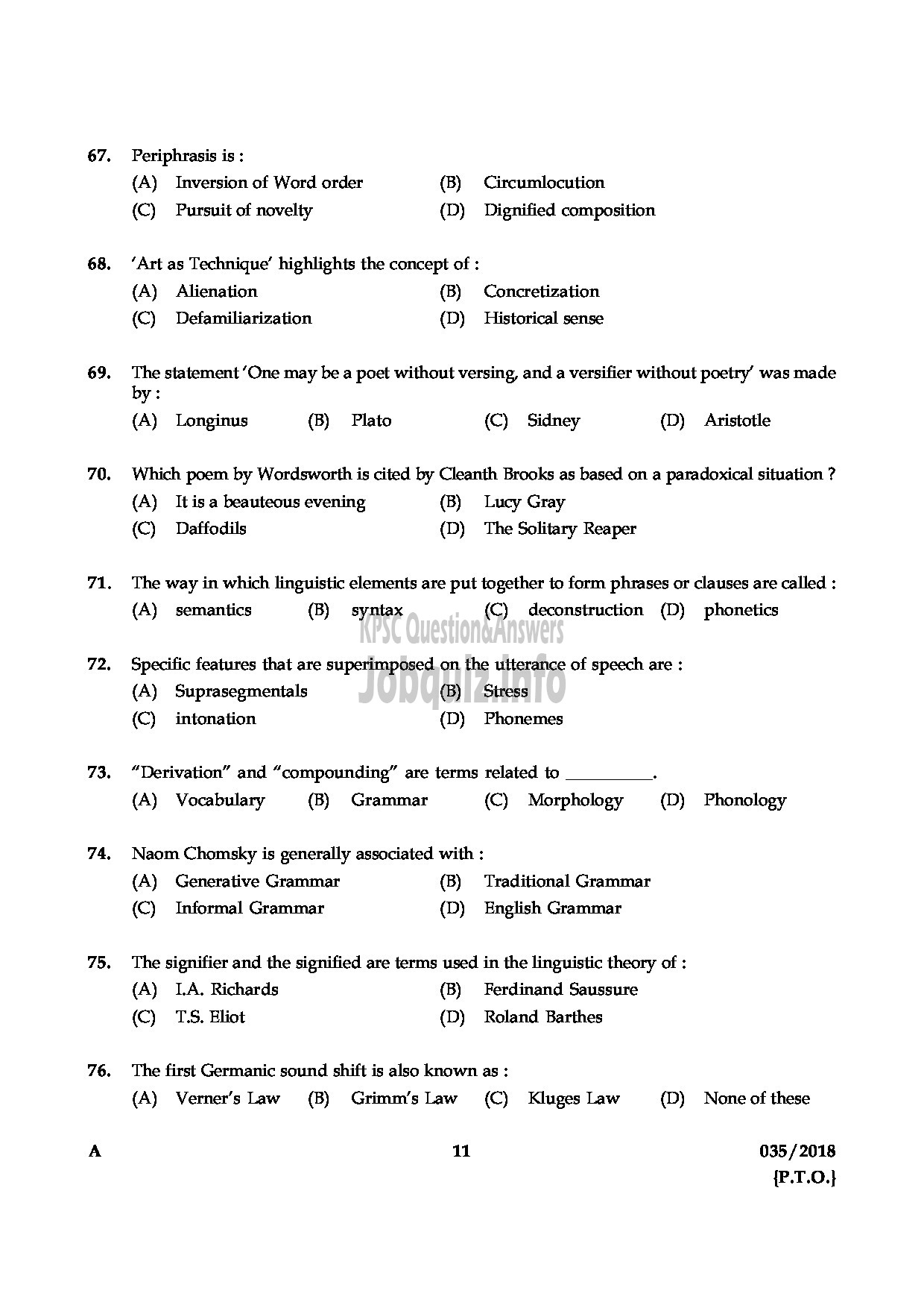 Kerala PSC Question Paper - HSST ENGLISH KERALA HSE-11