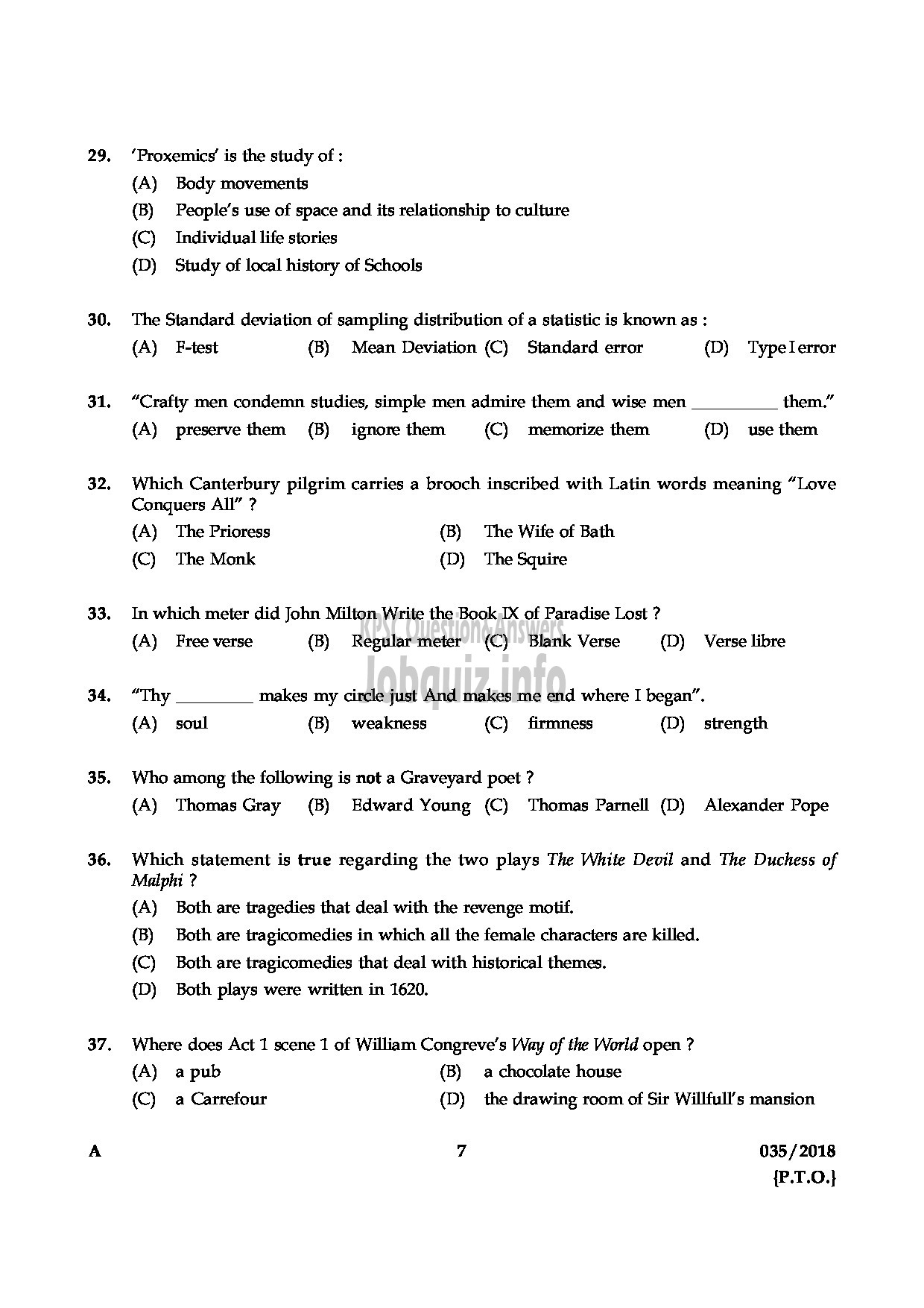 Kerala PSC Question Paper - HSST ENGLISH KERALA HSE-7