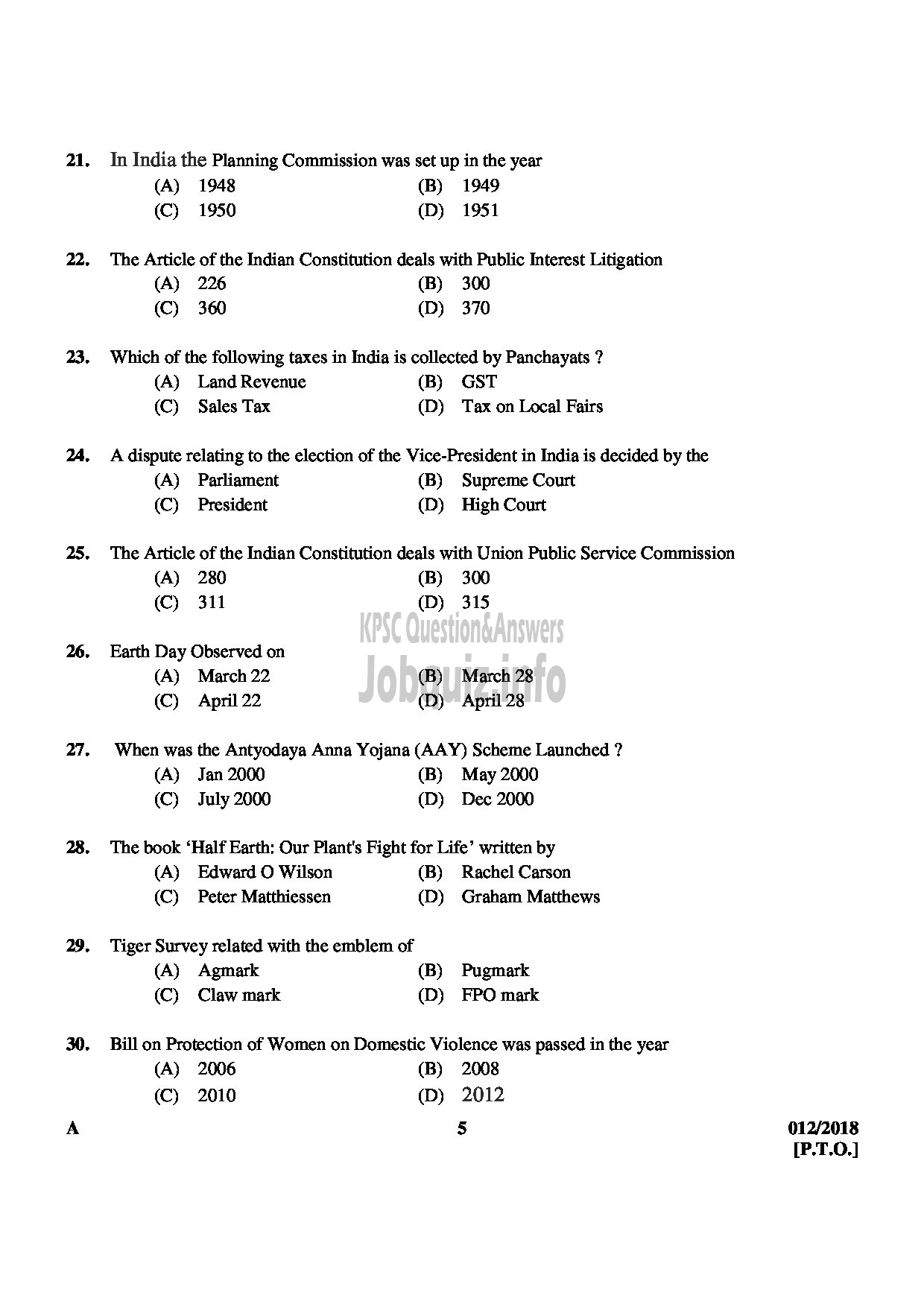Kerala PSC Question Paper - HSST JUNIOR ECONOMICS-5