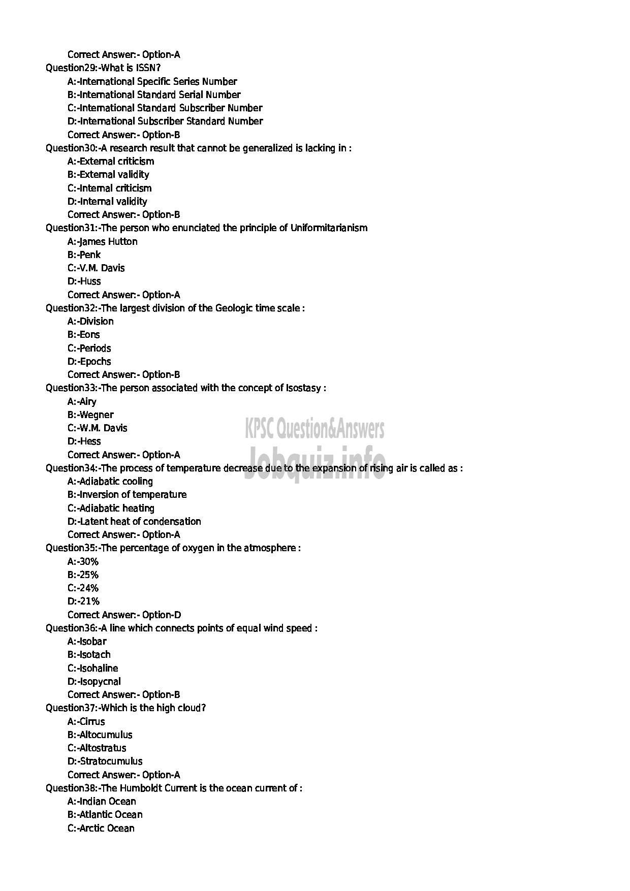 Kerala PSC Question Paper - HSST JUNIOR GEOGRAPHY SR FOR SC/ST KHSE-4