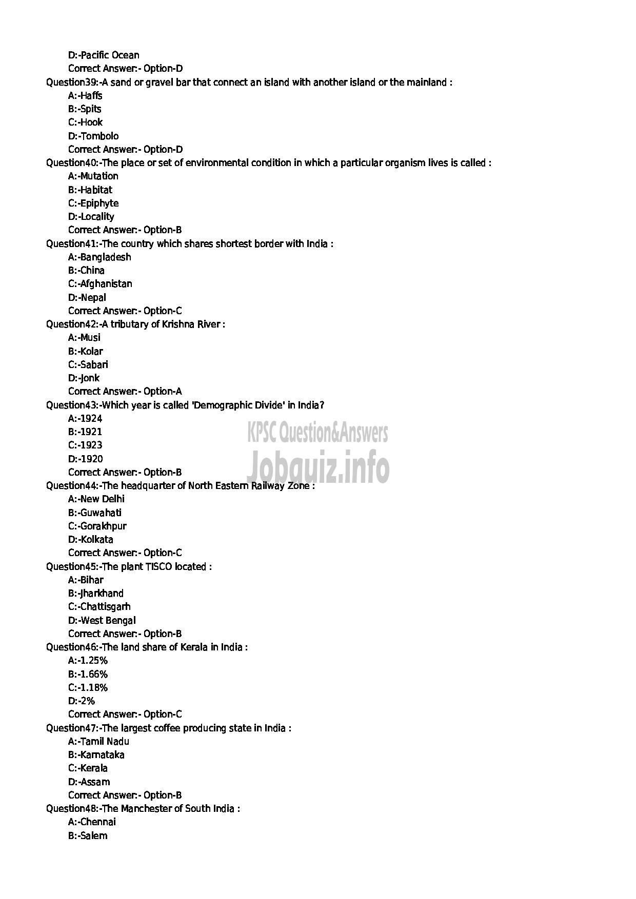 Kerala PSC Question Paper - HSST JUNIOR GEOGRAPHY SR FOR SC/ST KHSE-5