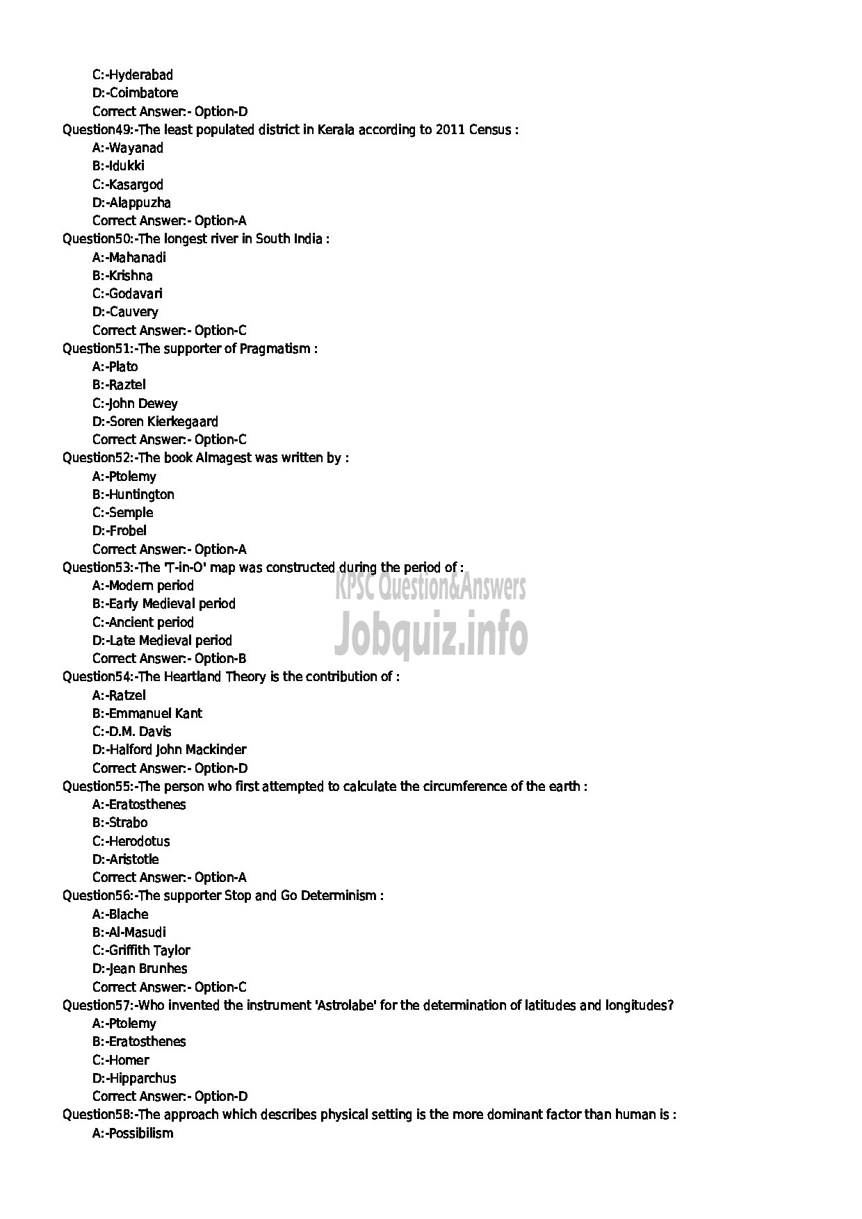 Kerala PSC Question Paper - HSST JUNIOR GEOGRAPHY SR FOR SC/ST KHSE-6