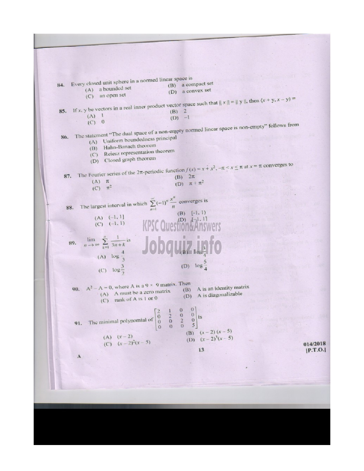 Kerala PSC Question Paper - HSST (JUNIOR) MATHEMATICS-12