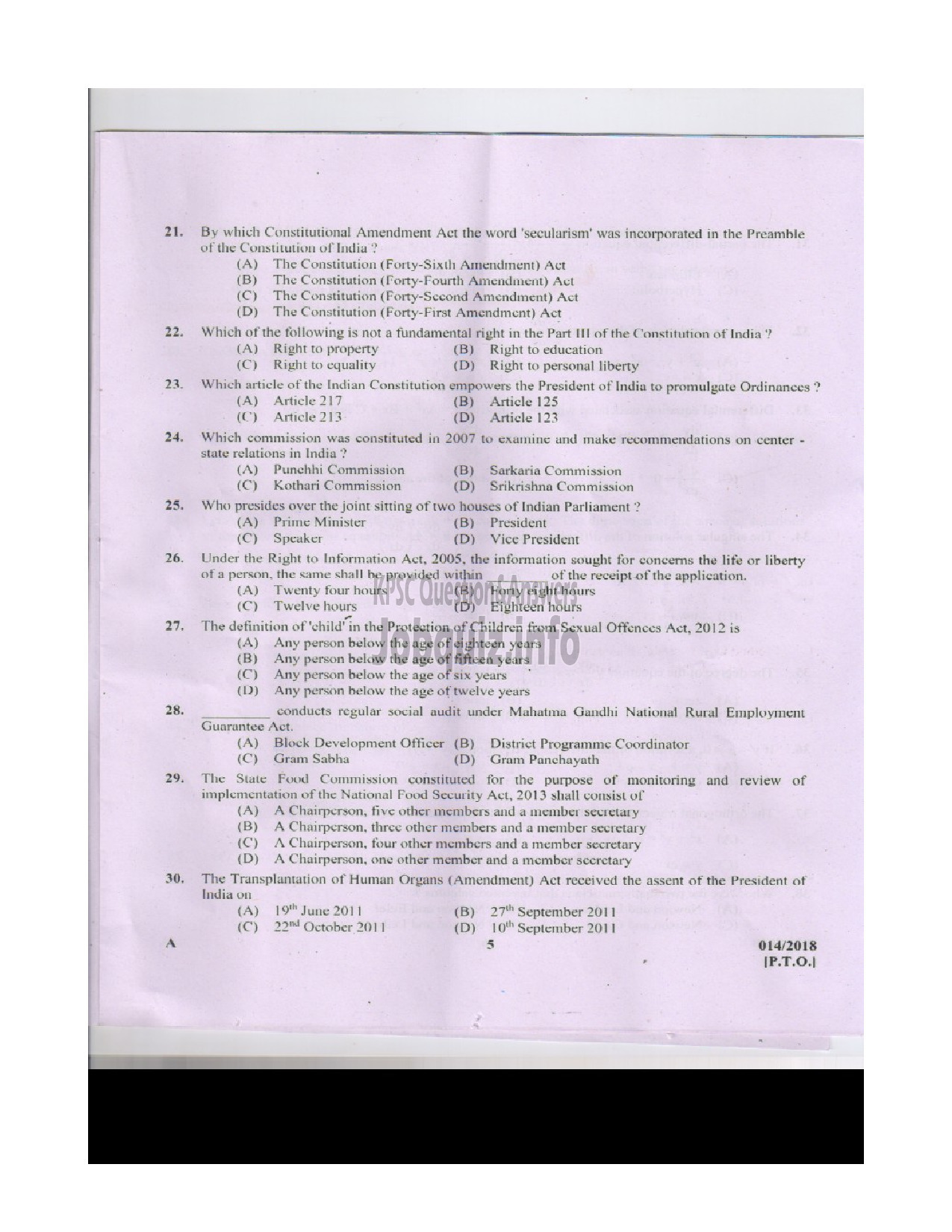 Kerala PSC Question Paper - HSST (JUNIOR) MATHEMATICS-4