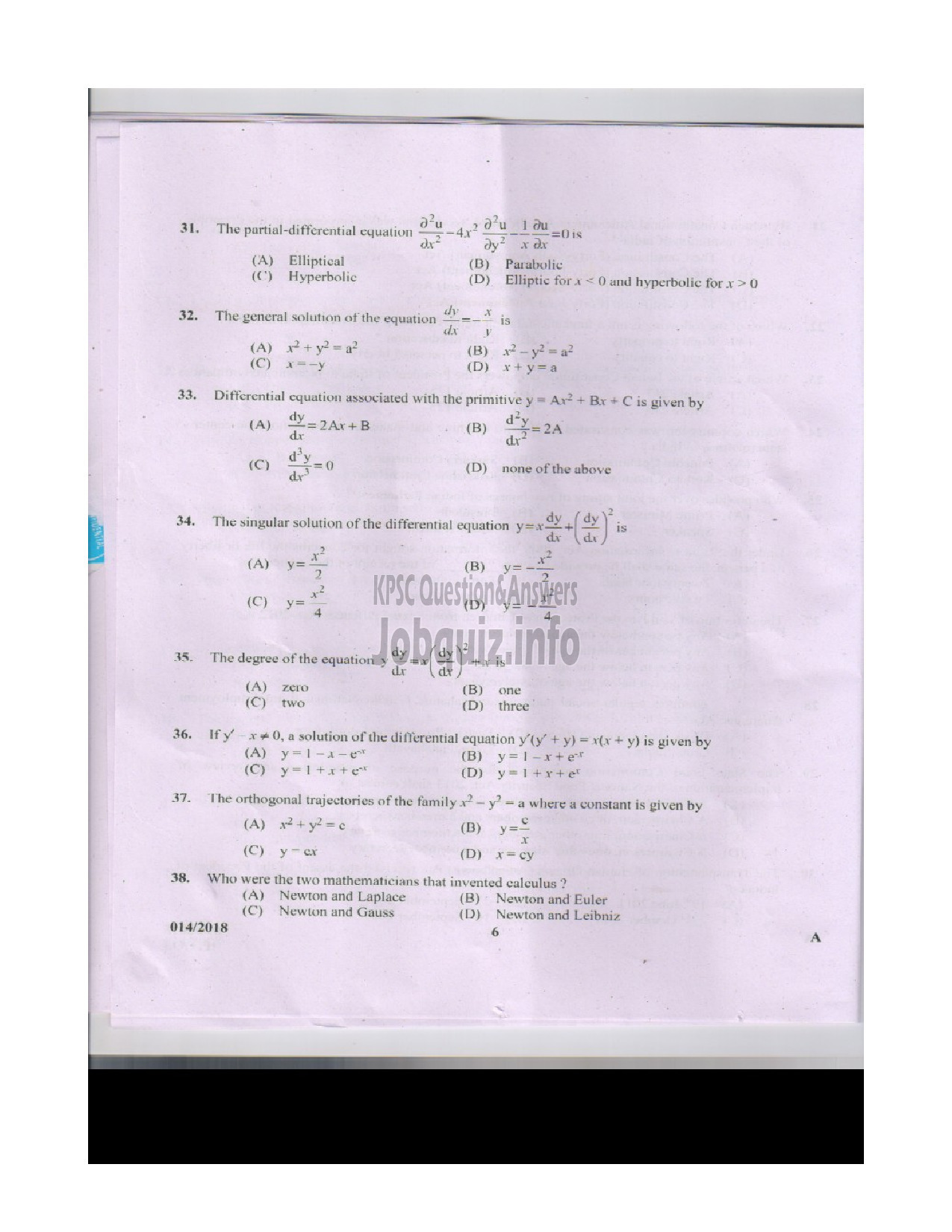Kerala PSC Question Paper - HSST (JUNIOR) MATHEMATICS-5