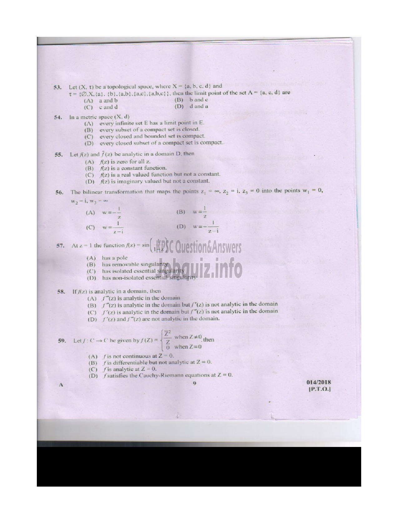 Kerala PSC Question Paper - HSST (JUNIOR) MATHEMATICS-8