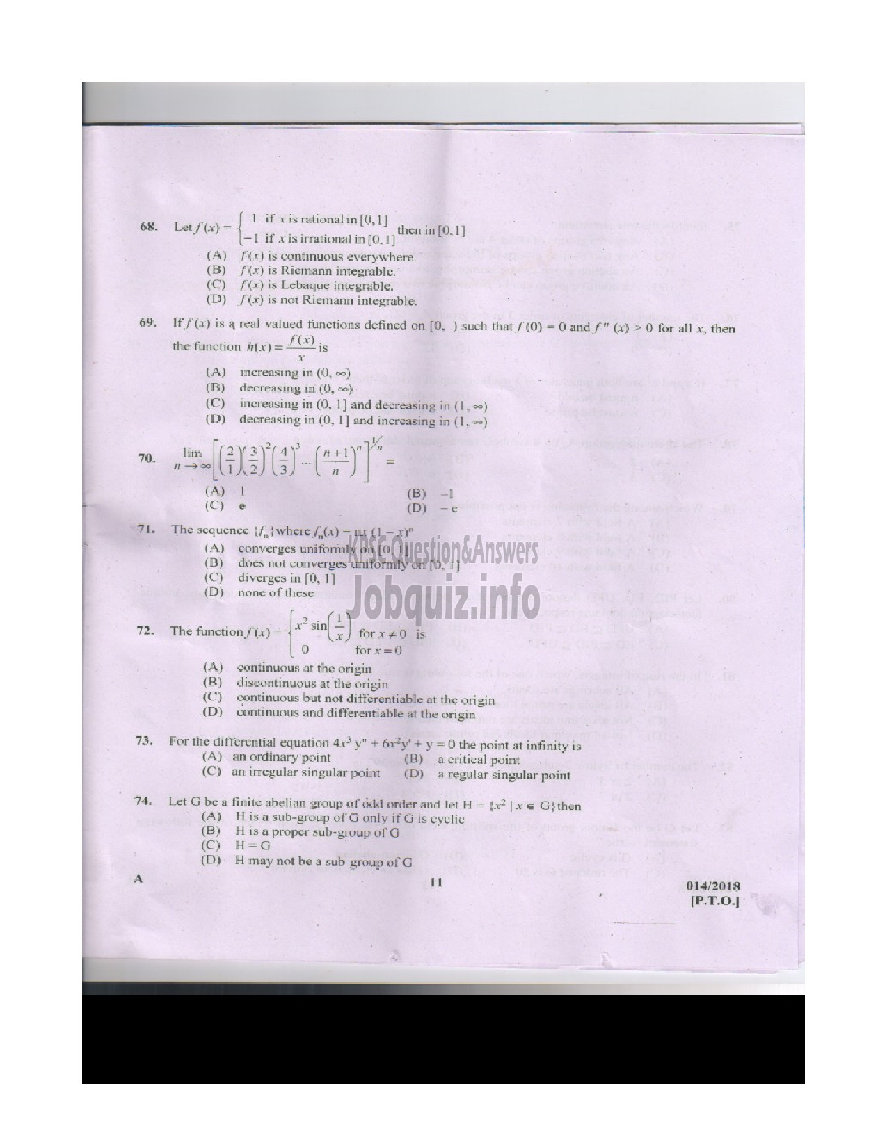 Kerala PSC Question Paper - HSST (JUNIOR) MATHEMATICS-10