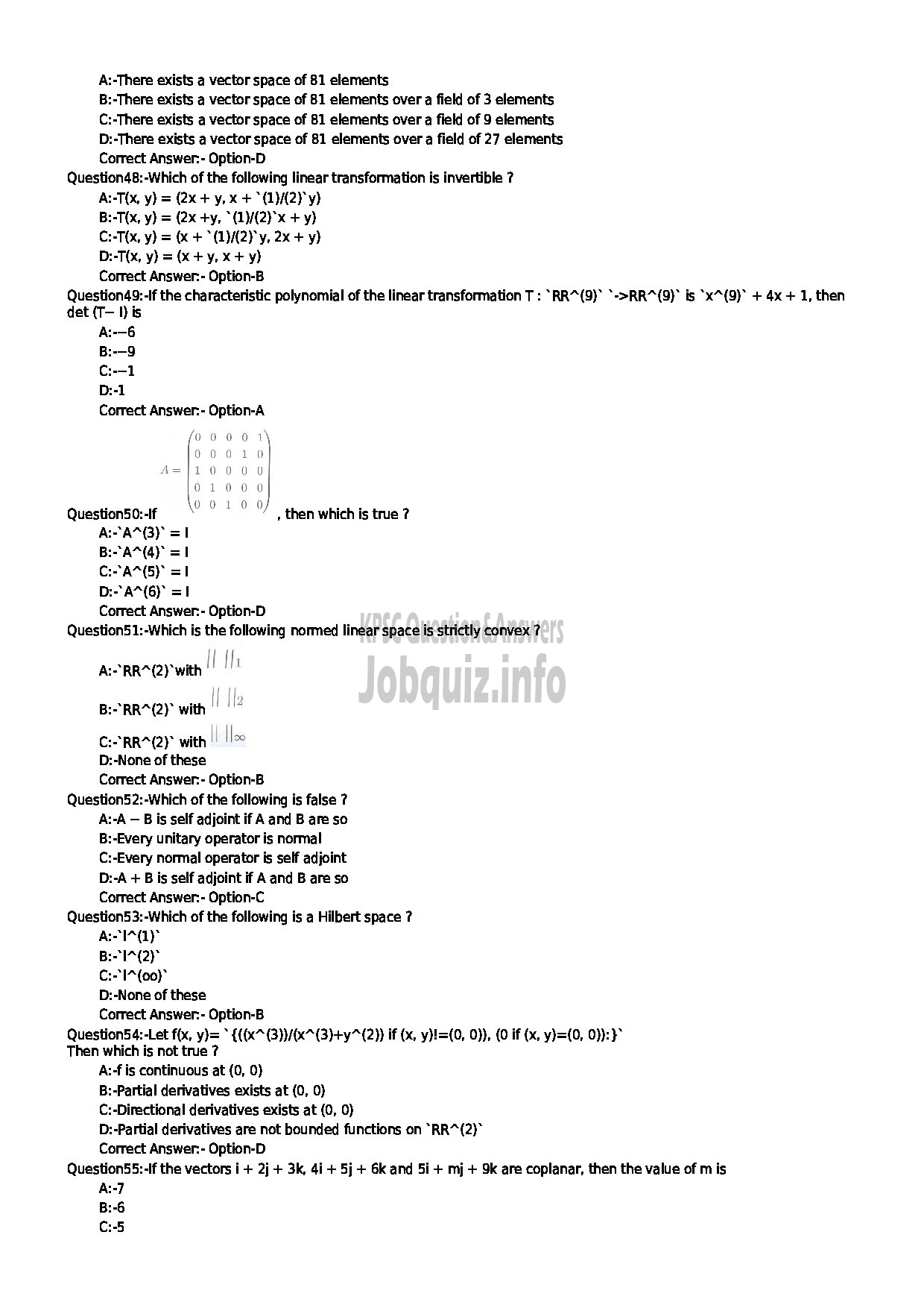 Kerala PSC Question Paper - HSST MATHS JR NCA-6