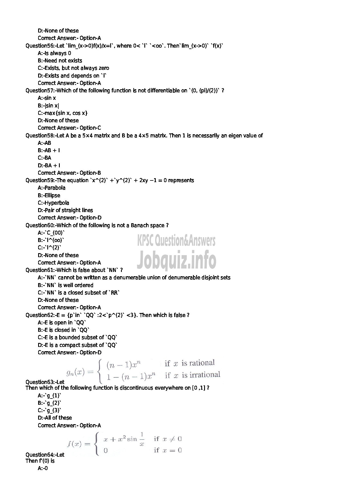 Kerala PSC Question Paper - HSST MATHS JR NCA-7