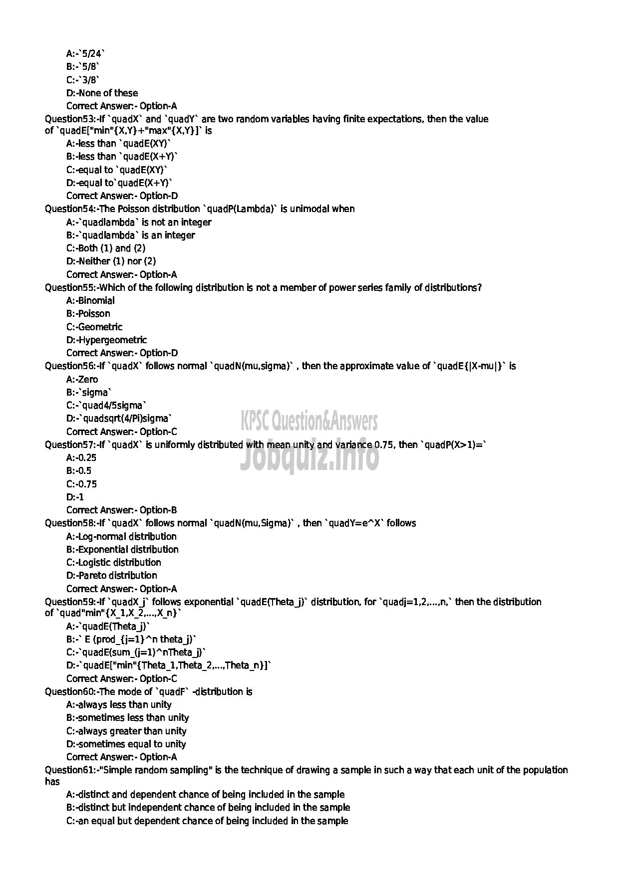 Kerala PSC Question Paper - HSST STATISTICS SR FOR SC / ST AND ST ONLY KHSE-7