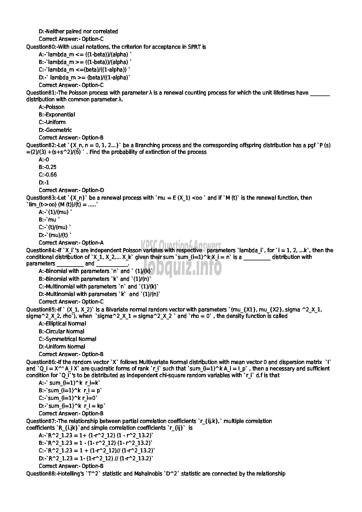 Kerala PSC Question Paper - HSST STATISTICS SR FOR SC / ST AND ST ONLY KHSE-10