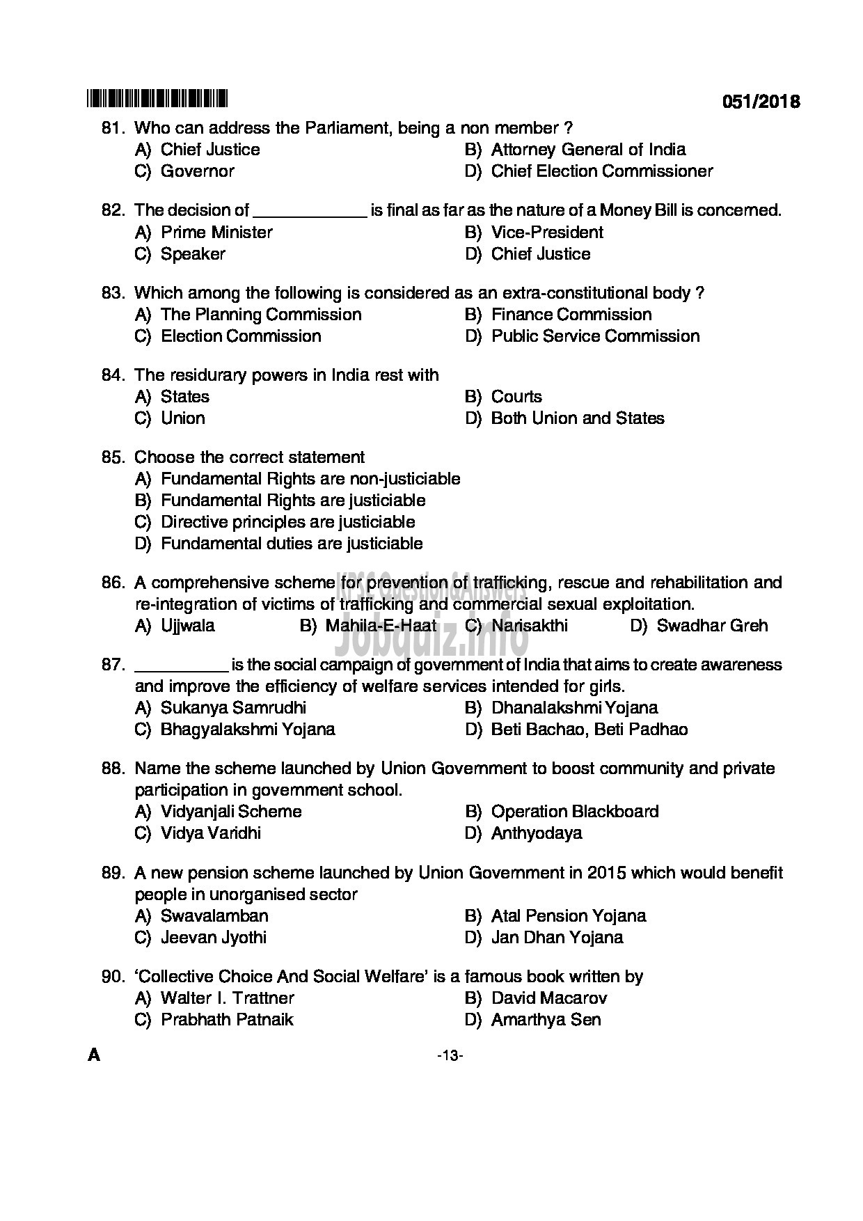 Kerala PSC Question Paper - HSST ZOOLOGY KHSE-13