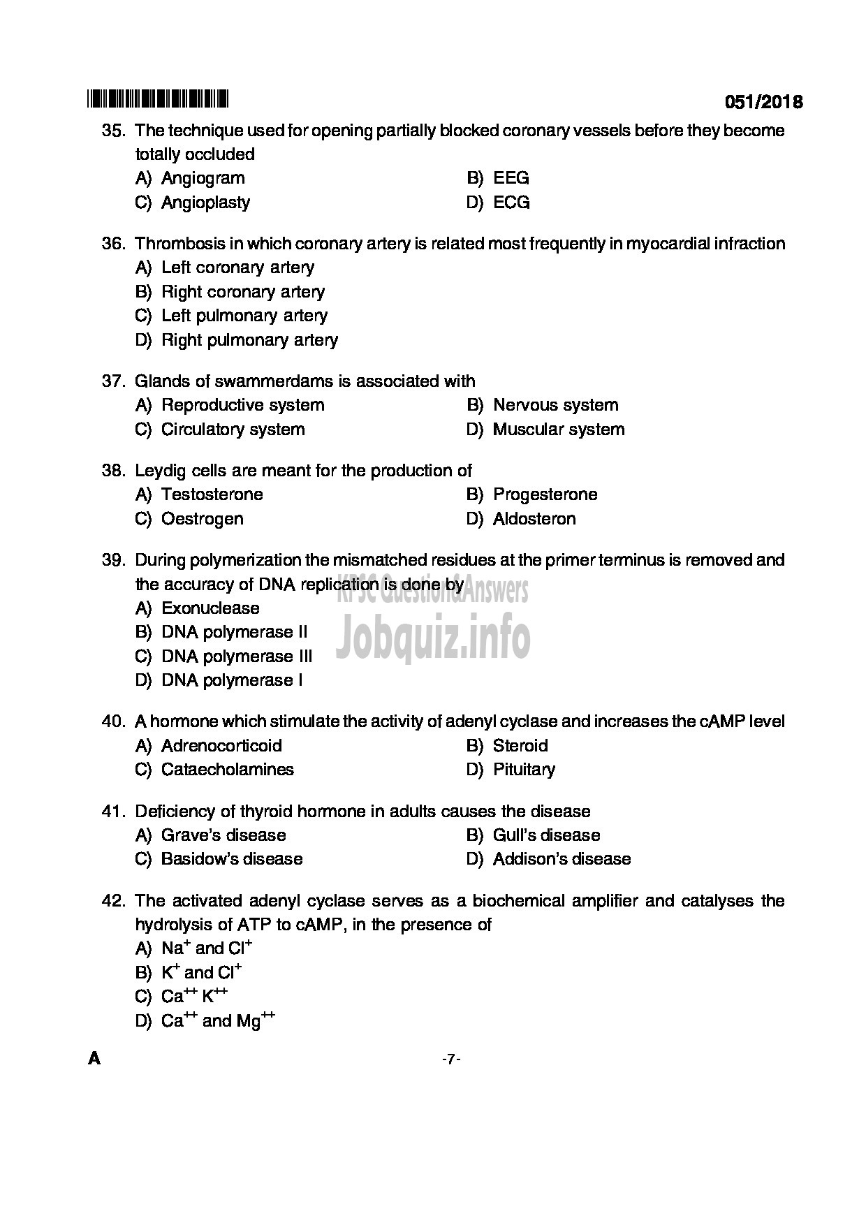 Kerala PSC Question Paper - HSST ZOOLOGY KHSE-7