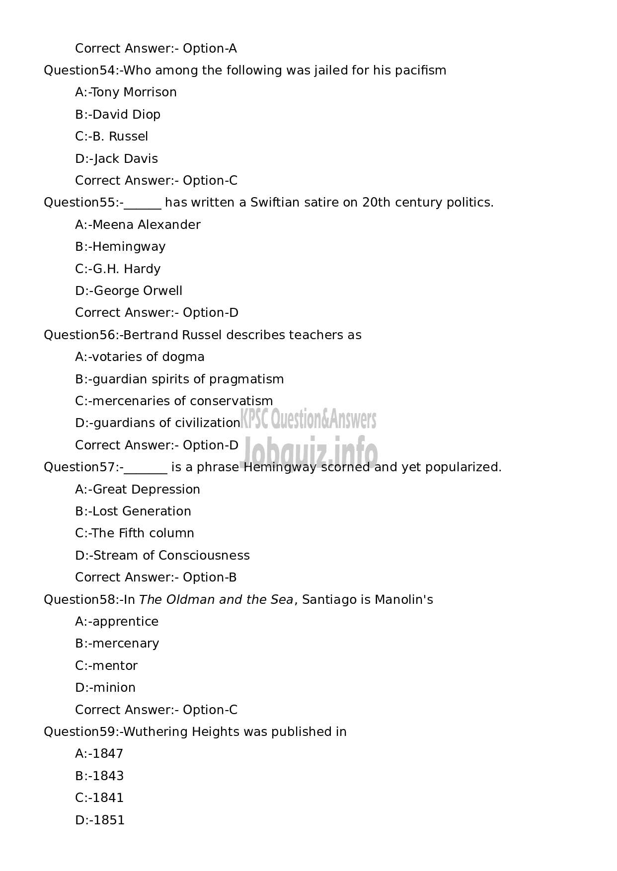 Kerala PSC Question Paper - High School Teacher English (By Transfer)-12